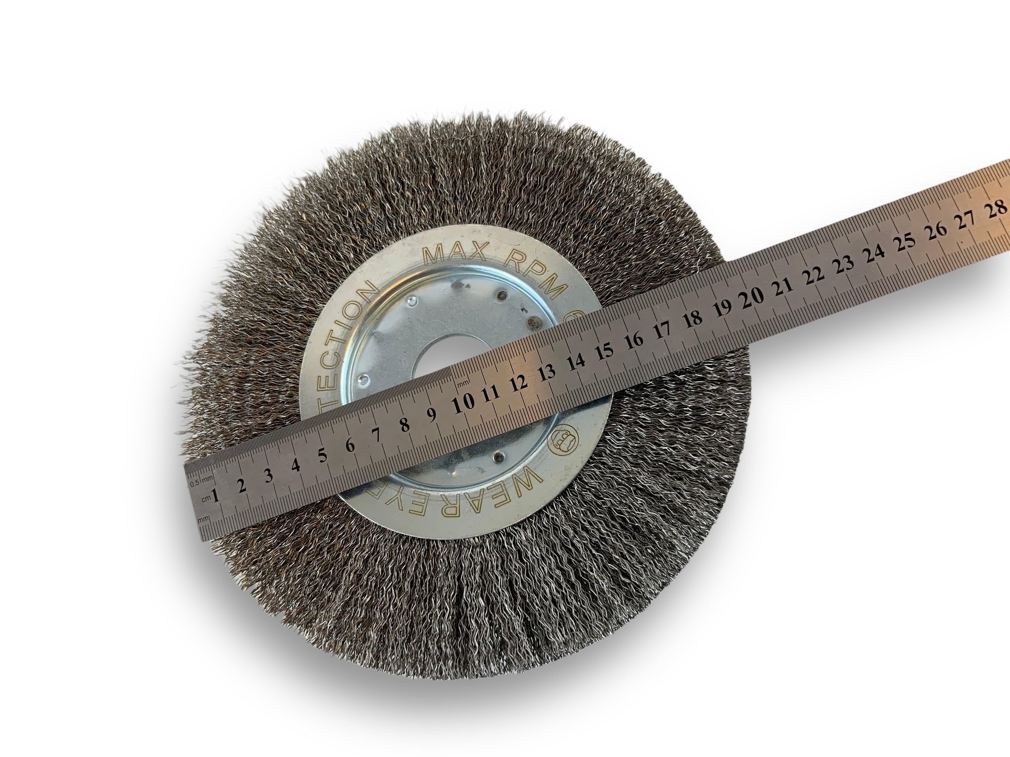 Brosse circulaire INOX | Ø 200 mm | Epaisseur 1 rang | Fil dur 0.30 mm ondulé | Alésage 32 mm + réducteur bague 25/22/20/16/12 mm | Touret meuleuse affûteuse ponceuse | Kibros 218201IT