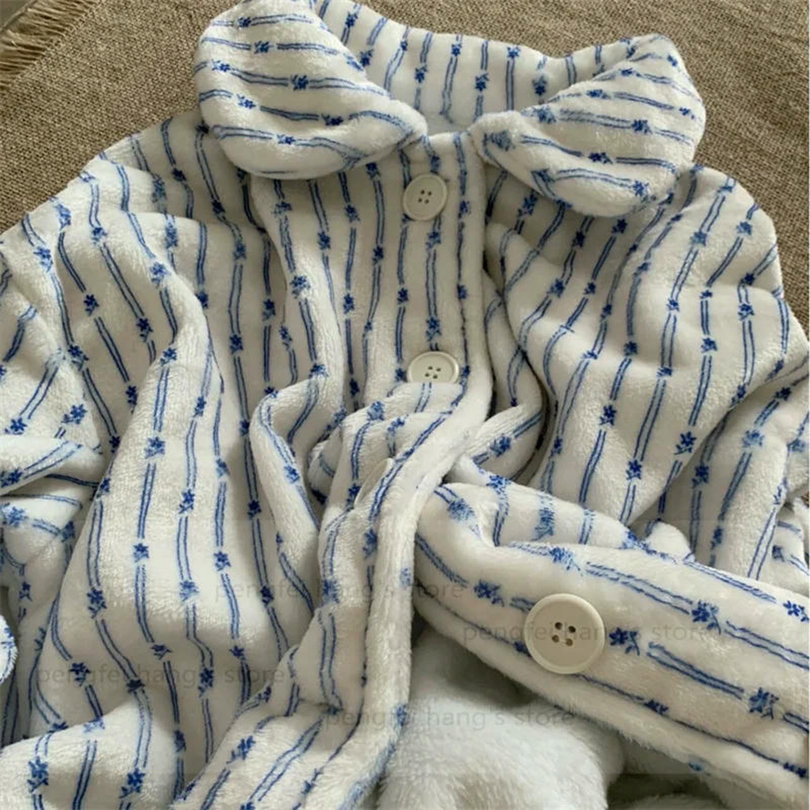 WANGQIQI Pigiama Pigiami Invernali da Donna Set A Casa-Striscia Blu-Una Taglia