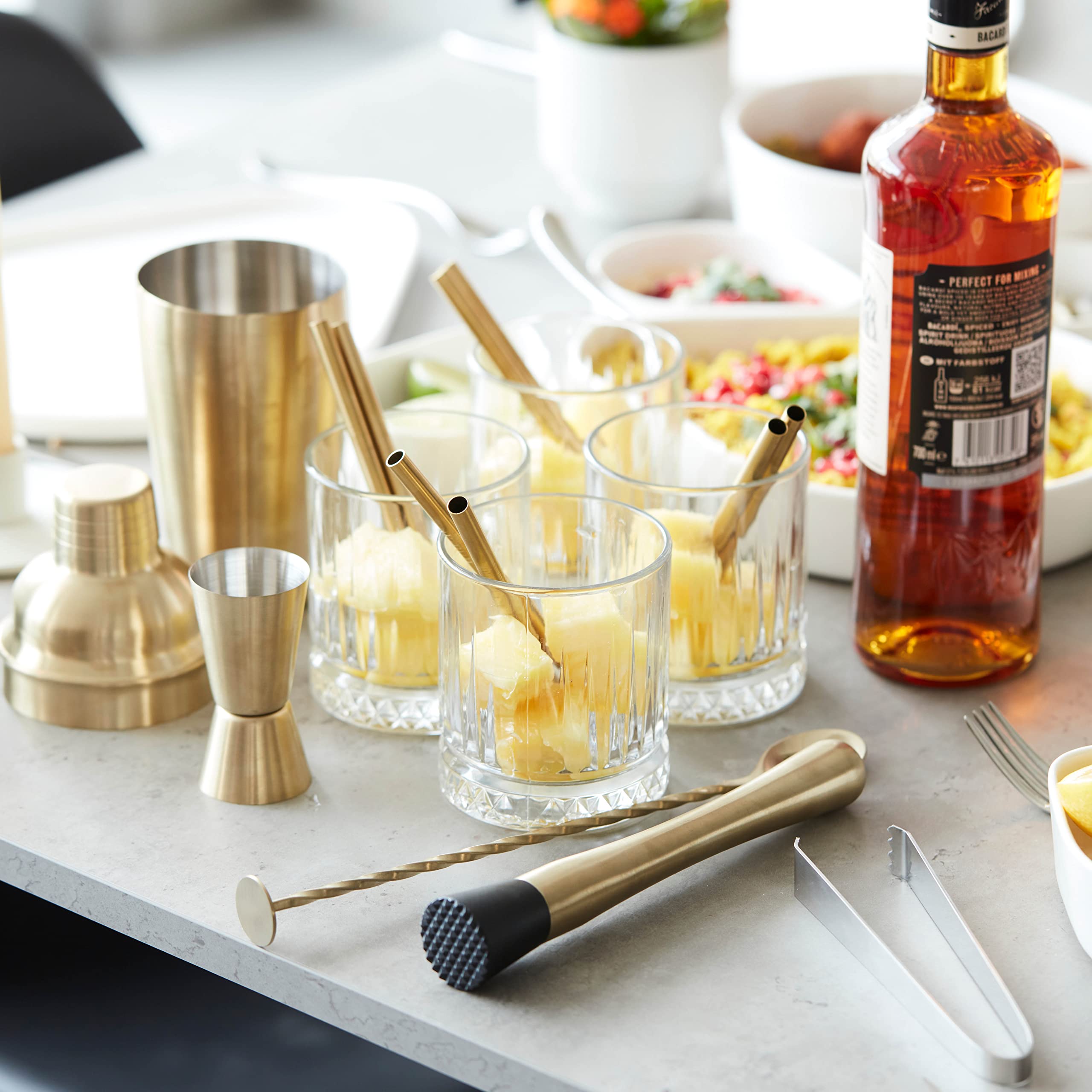 Point-Virgule kit Cocktail Complet avec Shaker Cocktail, doseur Cocktail, cuillère Cocktail, Pilon à Cocktail, doré