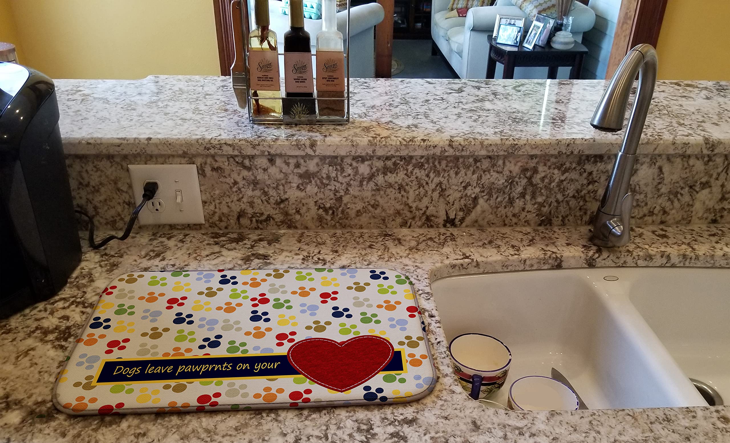 Caroline's Treasures SB3054DDM Dogs leave pawprints on your heart Dish Drying Mat Absorbent Dish Drying Mat Pad for Kitchen Counter Dish Drainer Mat for Countertop, 14 x 21