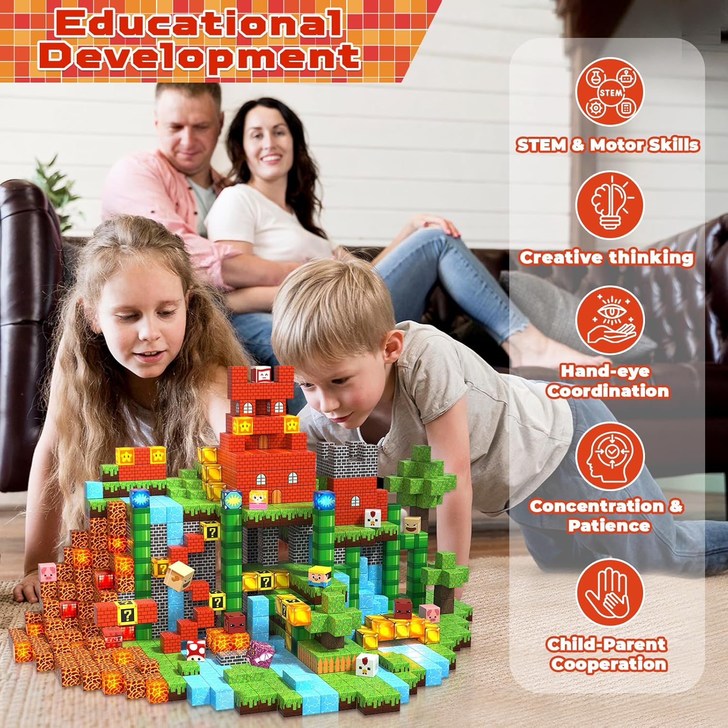 200PCS Magnetic Blocks with Light Blocks - Magnetic Blocks for Kids Ages 4 5 6 7 8, Magnetic Building Cubes, Magnetic Building Block, Christmas Birthday Gifts for 3-10 Years Old Boy Girls, STEM Toy