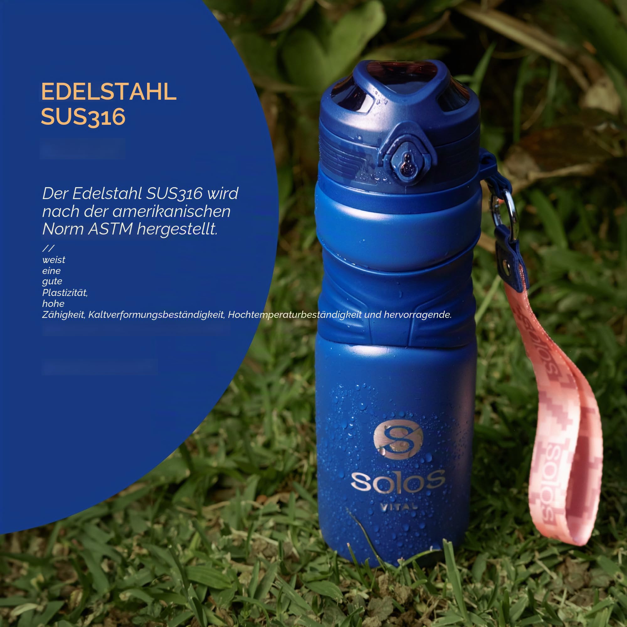 SOLOS Thermosflasche 650 ml mit herausnehmbarem Teesieb und Trinköffnung, Edelstahl-Isolierflasche für Kaffee, Tee und kalte Getränke, 3 Tragegurte