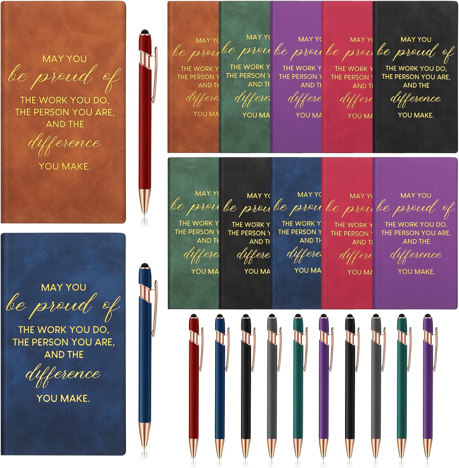 Colarr 24 Pcs Employee Appreciation Gifts Thank You Gifts Bulk for Staff Coworkers Leather Journal Pocket Notebook Touch Ballpoint Pen for Team Volunteer Student Teacher Healthcare(Classic Color)