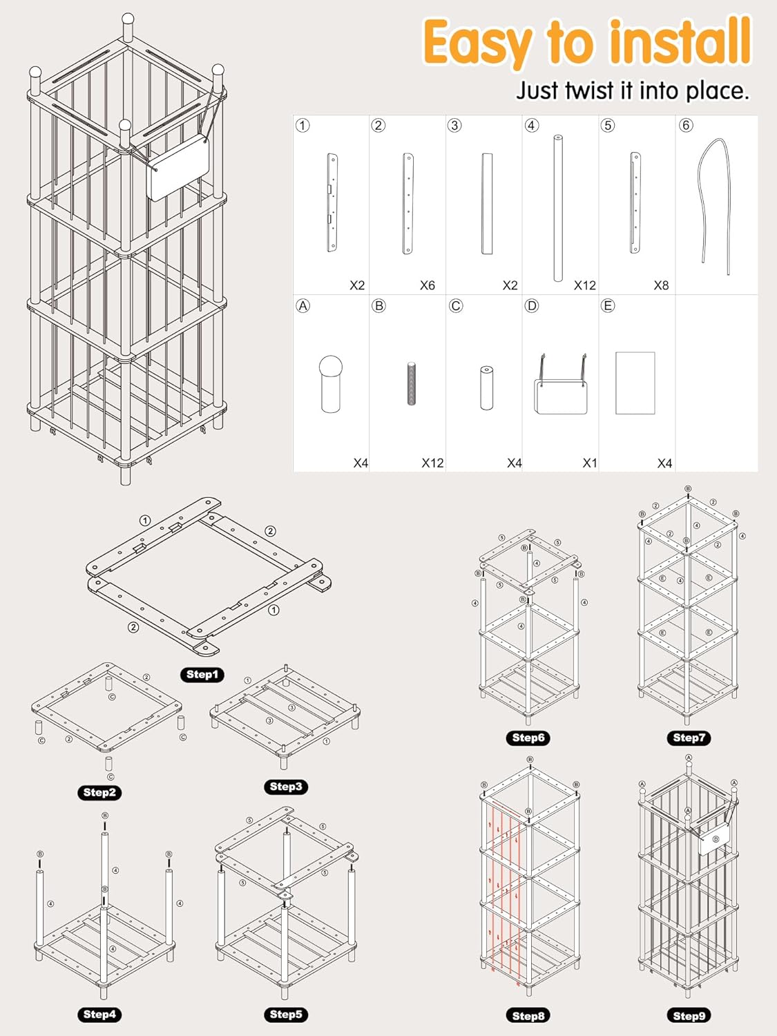 Stuffed Animal Storage & Organizer with Adjustable Layers, 54-Inch Stuffed Animal Holder Zoo, Thicker Elastic Bands, Wood Corner Space-Saving Toy Organizer for Room (White Cords)