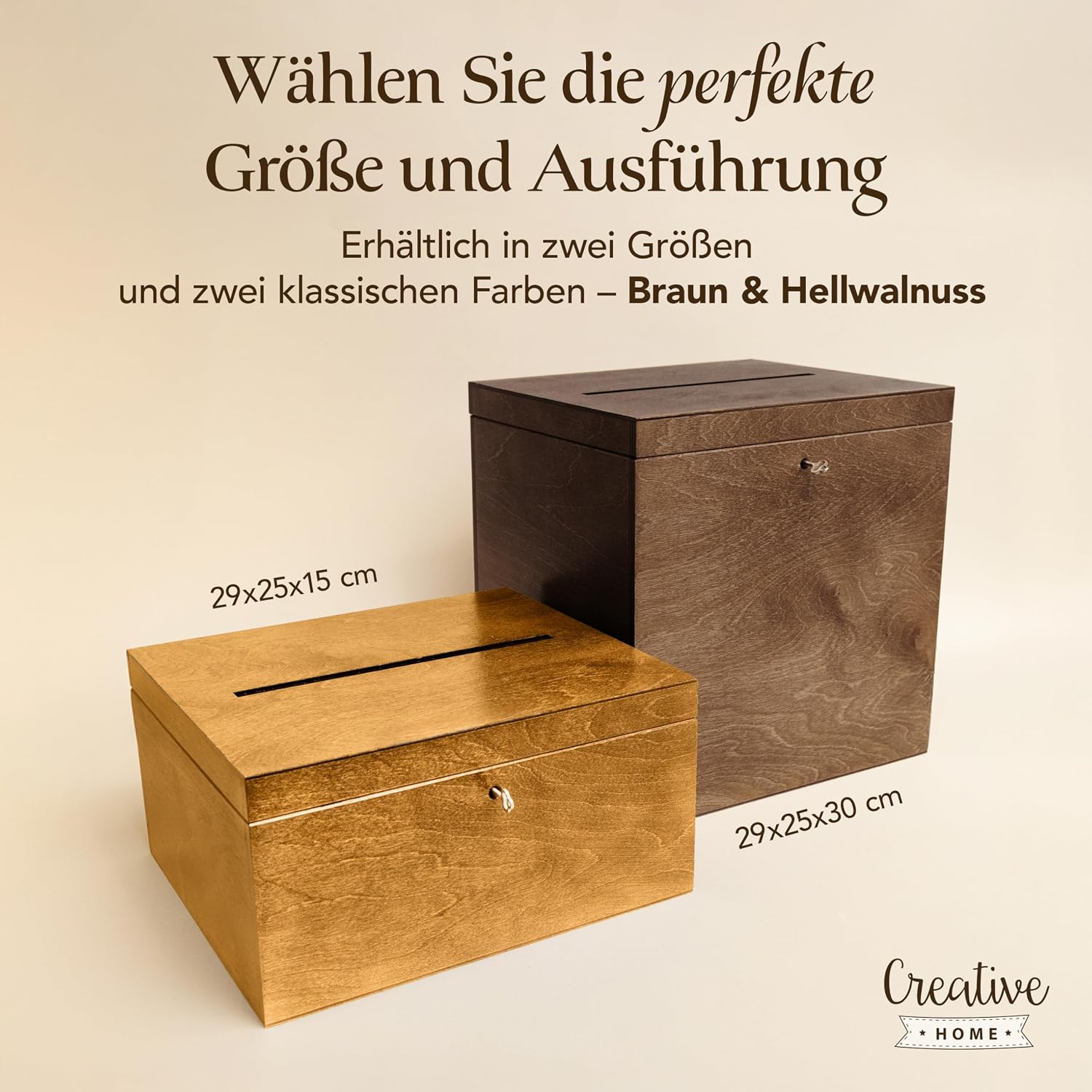 Creative Deco Lockable Wooden Wedding Card Box | 11.41x9.84x5.90in | Walnut Plain Storage Box with Lid | Keepsake Memory Trinket Chest for Letters | for Special Occasions Birthdays Arts & Crafts
