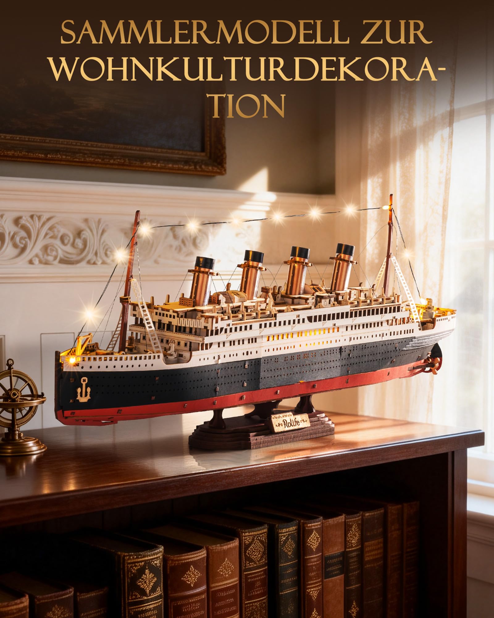Rolife 3D-Holzpuzzle Titanic Schiffsmodell - 433-teiliges Steckbaustein Bausatz 6 Stunden Montagezeit, Sammler Wohnkultur Deko, Erwachsene, Bastler und Geschichtsinteressierte