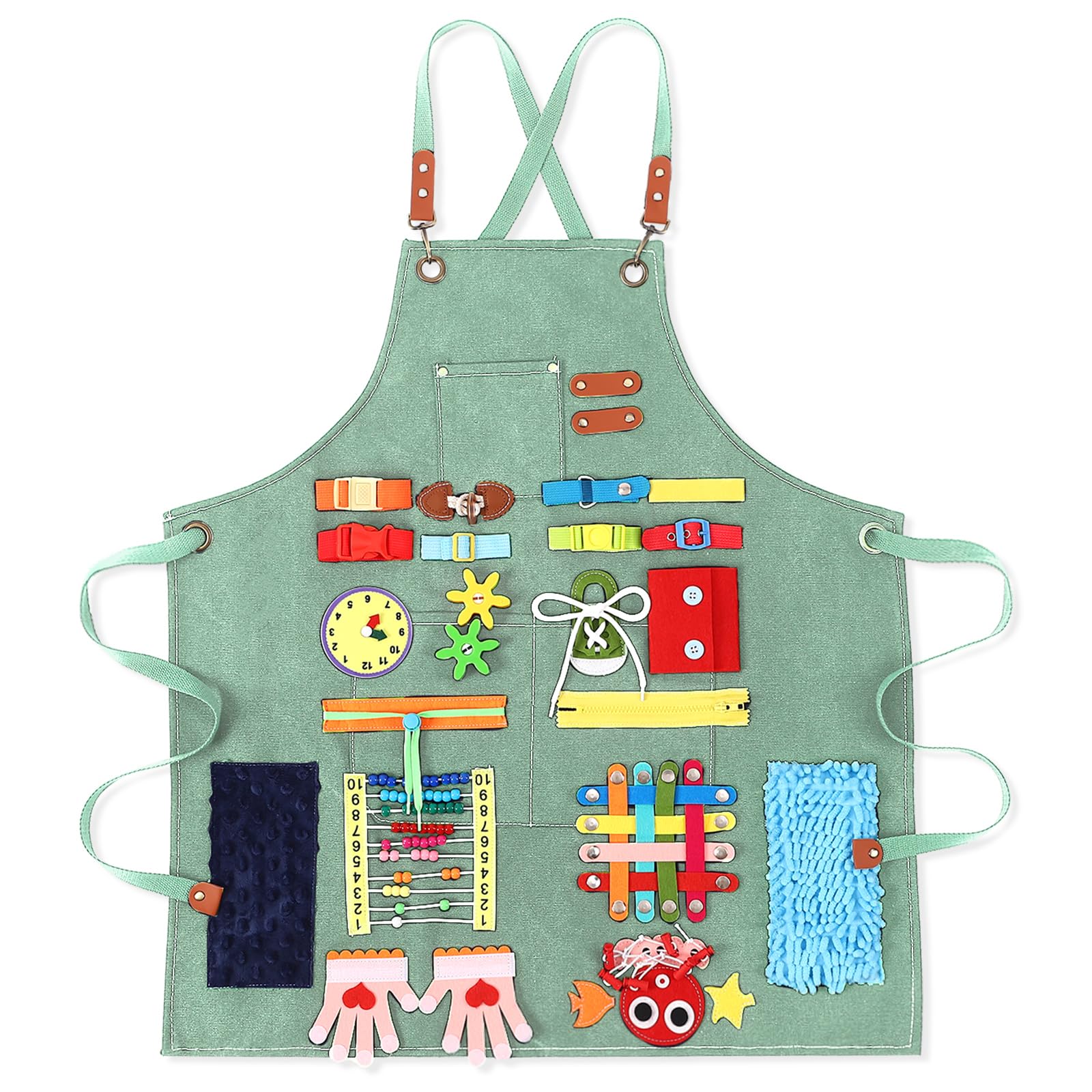 Shyyween Fidget Apron for Elderly Fidget Blanket for Dementia Alzheimer's Therapy Activity Apron Anxiety Relief Supplies, Green, One size
