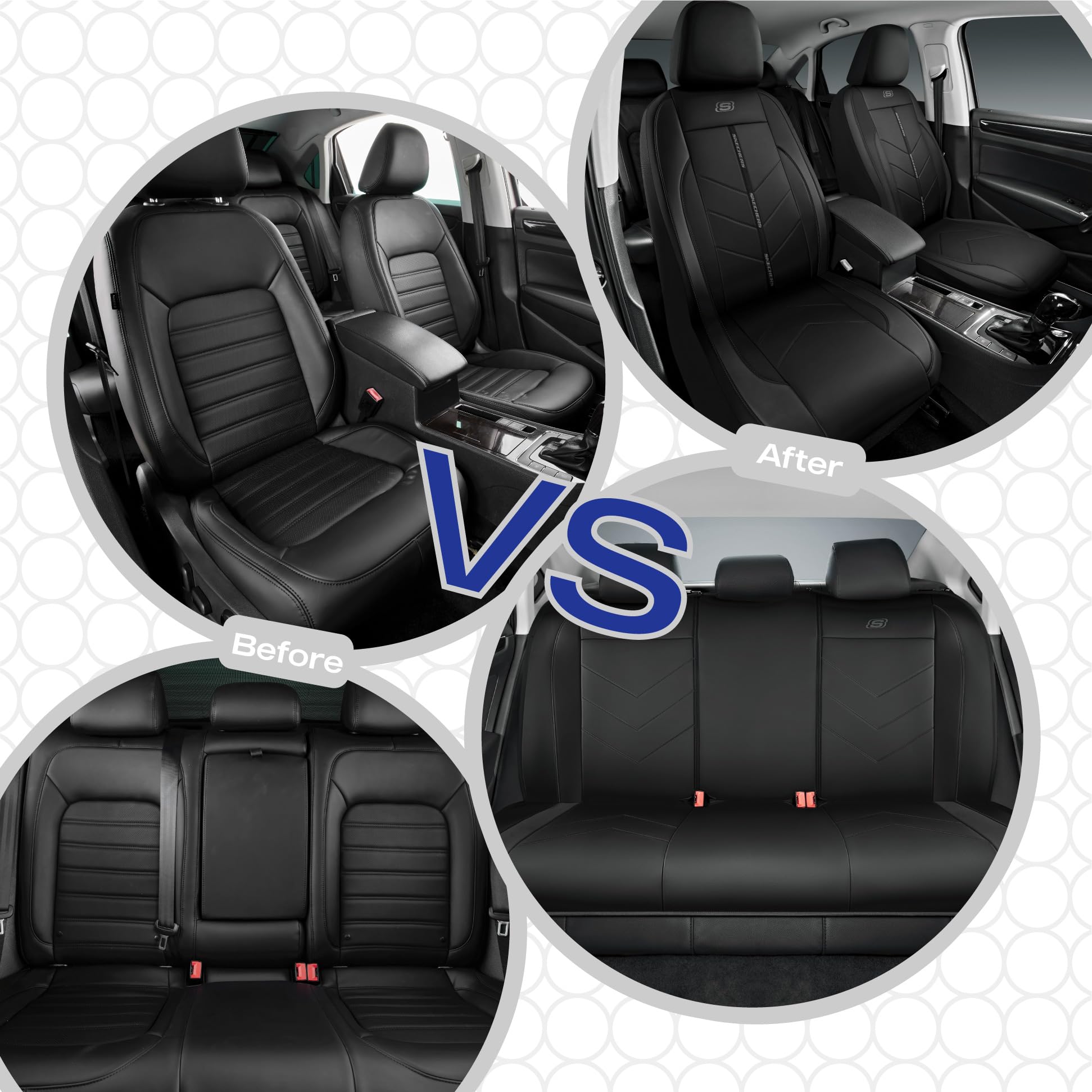 Skechers Fundas de asiento de coche, fundas de asiento de piel sintética de lujo, impermeables, antideslizantes, protector de asiento de coche para asientos delanteros, accesorios de coche, ajuste