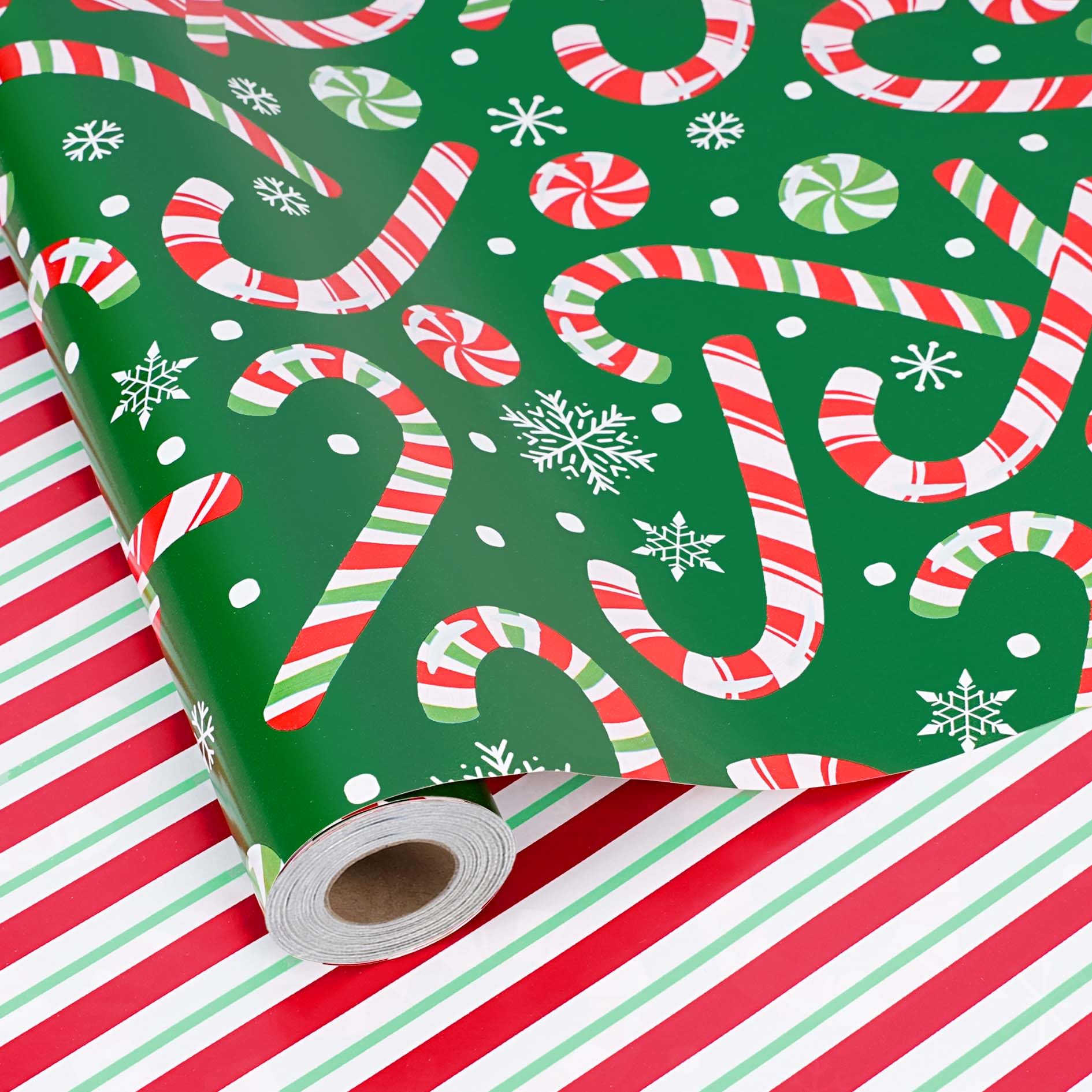 BIOBROWN Green Candy Cane Stripe Christmas Wrapping Paper Roll, 43cm x 10m โ image 1