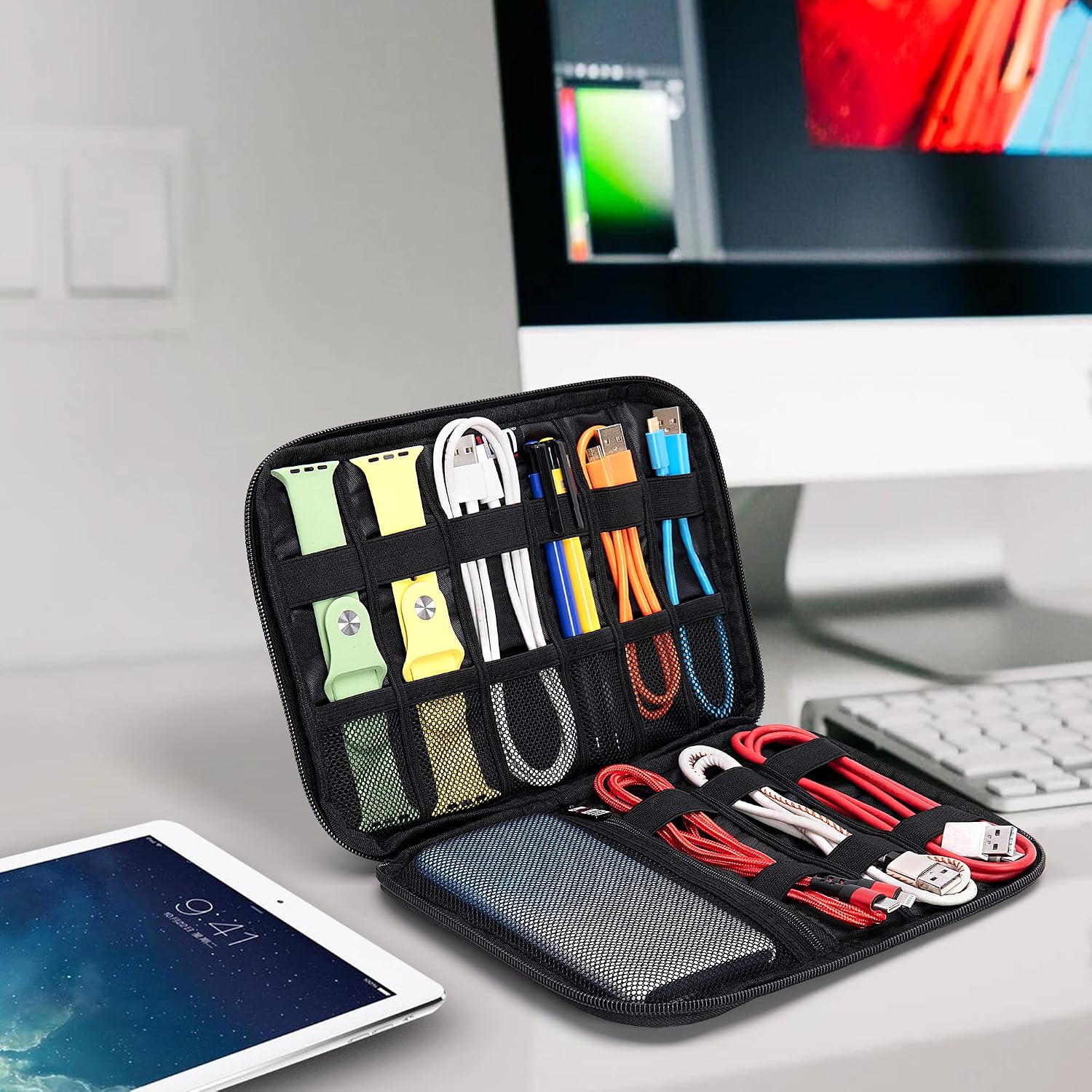 BUBM Electronic Organizer, Travel Cable Organizer Electronic Accessories Storage Case, Travel Gadget Bag for Cable, USB Flash Drive, Charger(Medium, Black)