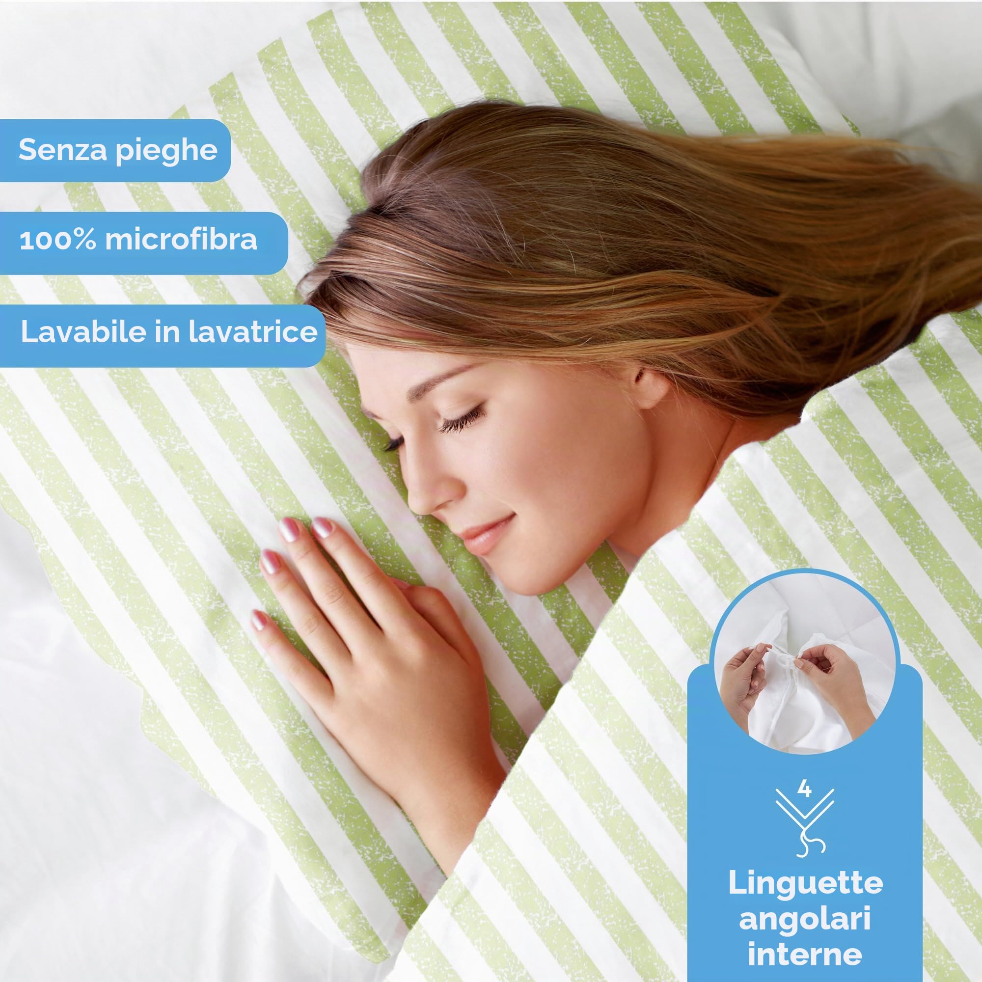 Linen Market Set di lenzuola, cotone, a righe robuste, color salvia, per letto matrimoniale