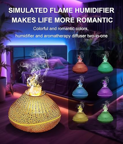 Miniatura 3 de Difusores de volcán de aceite esencial con 4 aceites esenciales, difusor de aroma con llama LED, difusor de aromaterapia y humidificador de niebla,
