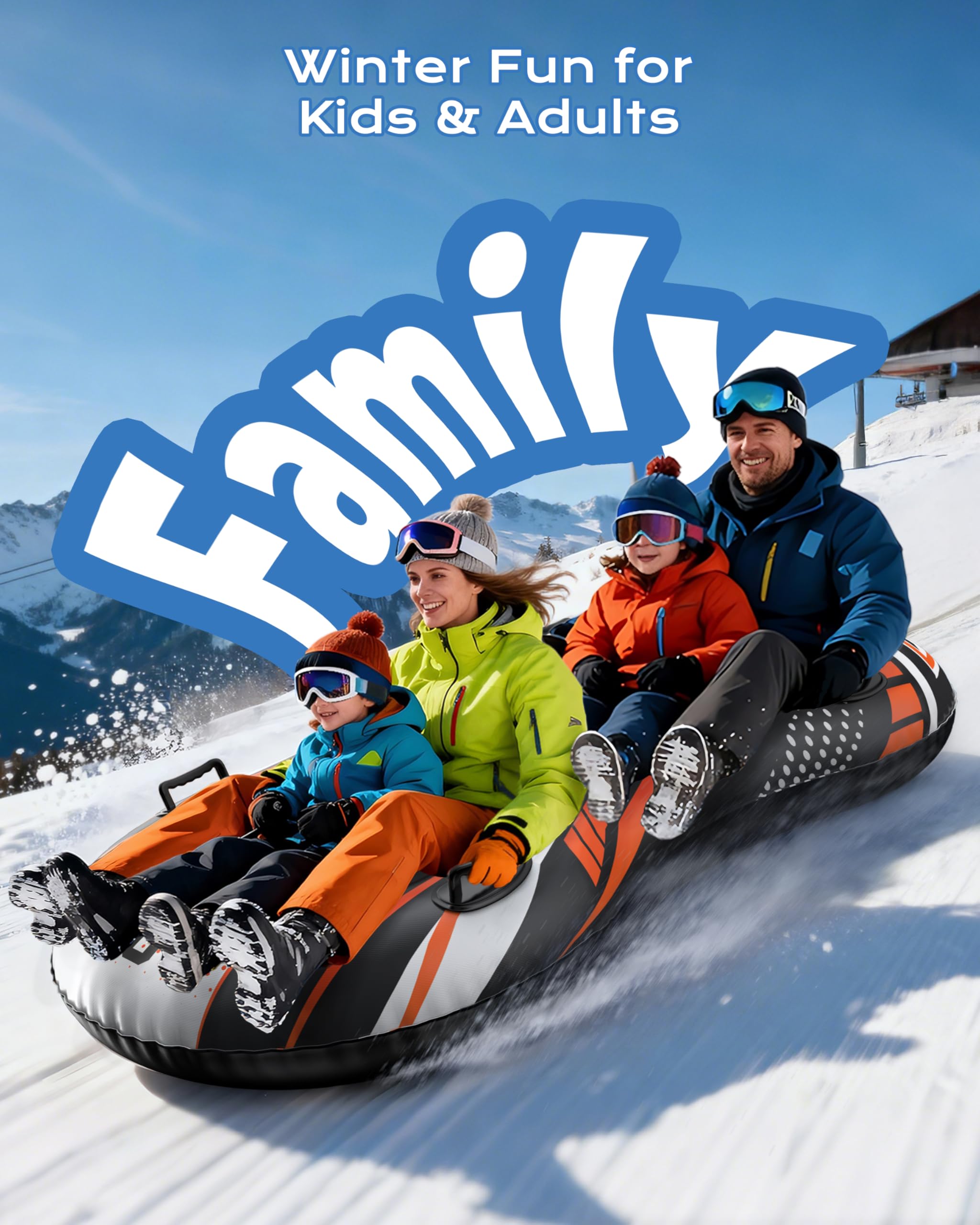 Trineo de nieve inflable 2 asientos con correa remolcable, cubierta resistente, anticongelante