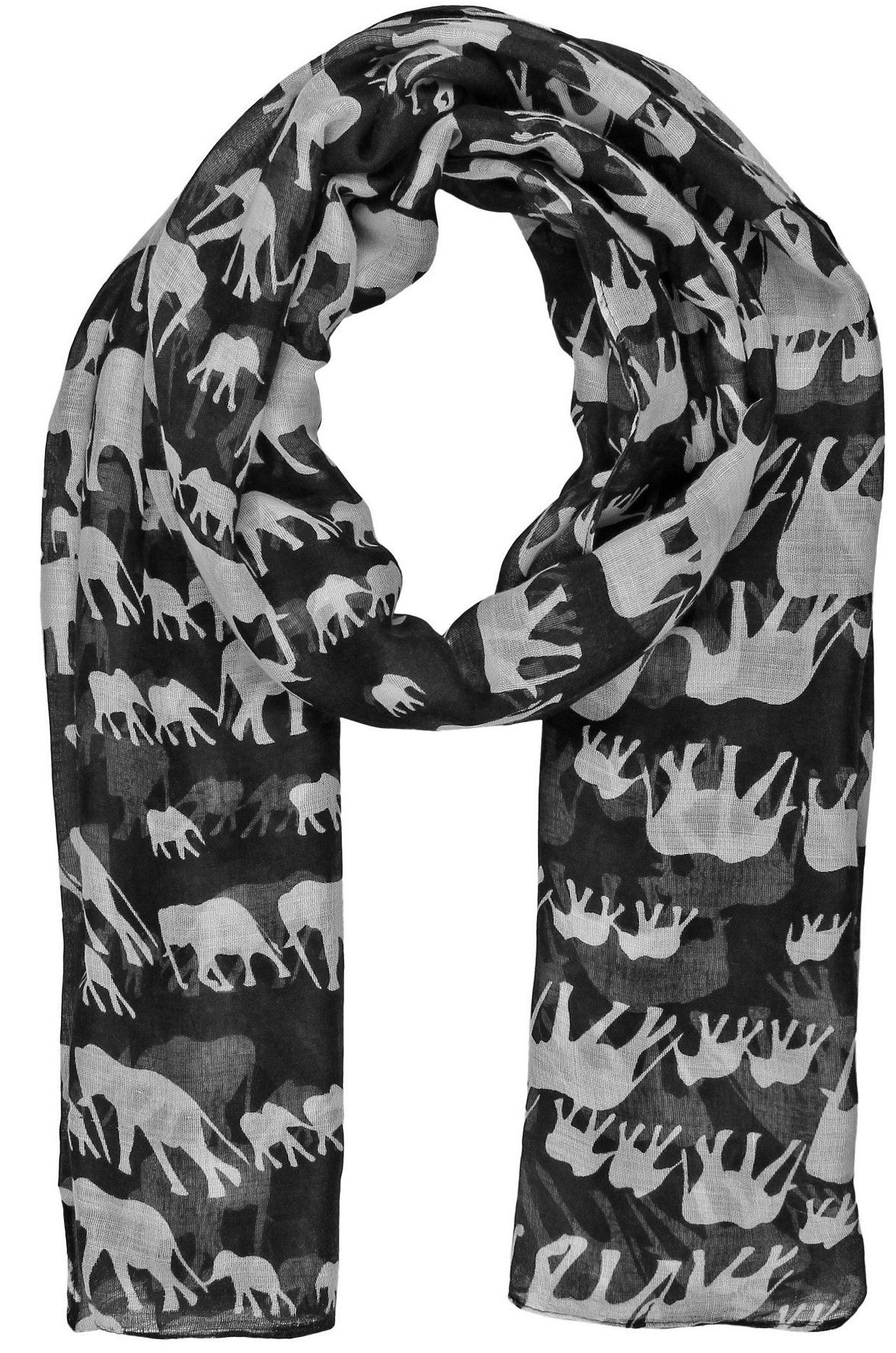 World Of Shawls Women's Black Elephant Print Scarf Wraps Shawl Soft Scarves Sarong (Black)