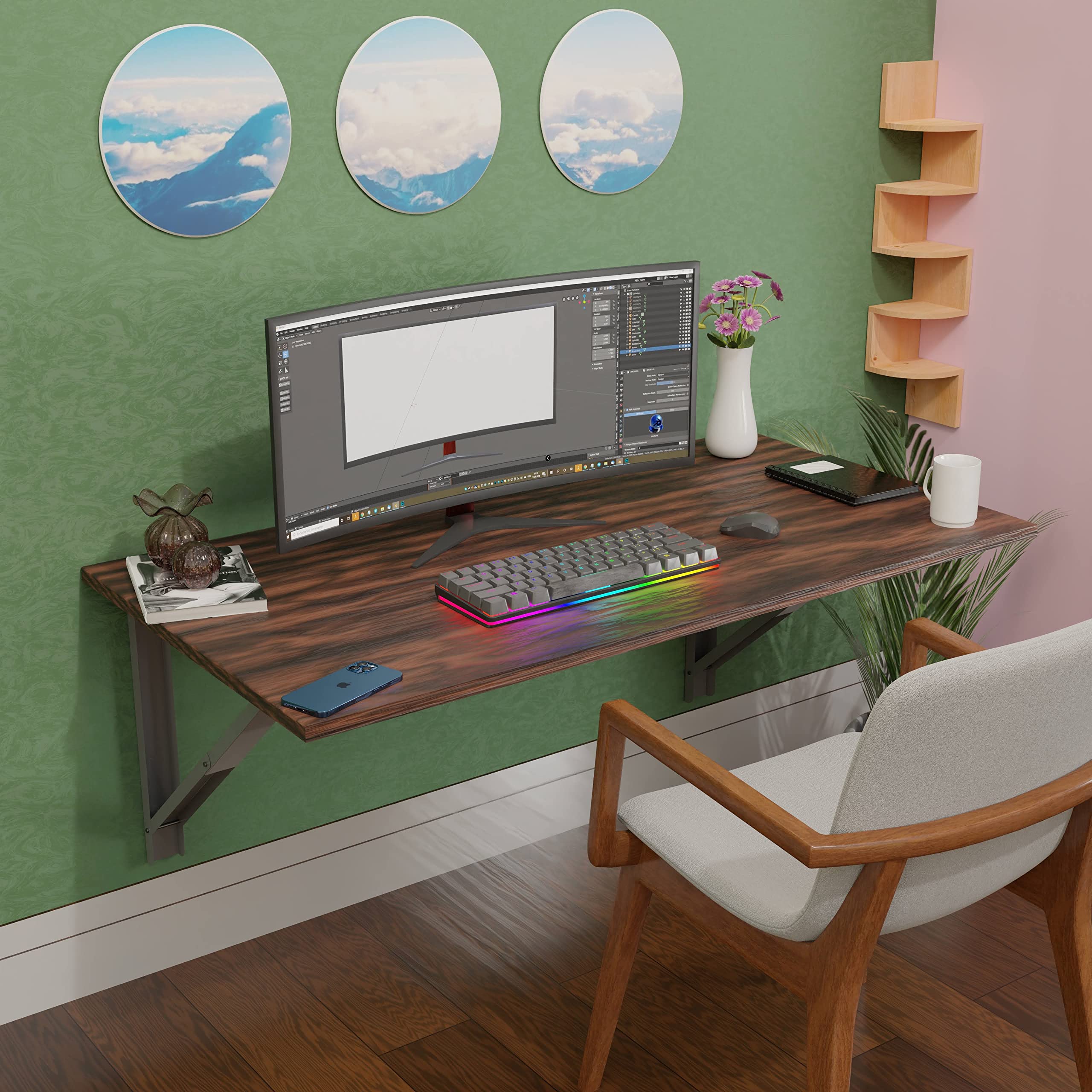 Compal Folding Wall Mounted Study Table, Office Table, Laptop Table, Folding Utility Table for Home Office Portable & Space-Saving Floating Desk (23.5X31.5 Inches Wall Mount Table Brown)