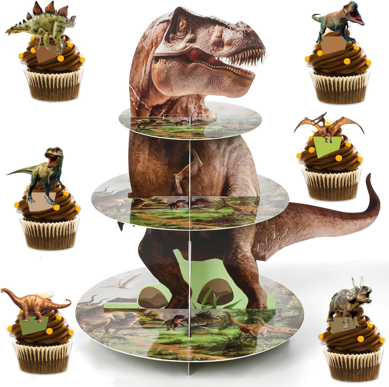 Amazon.com | ZOIIWA Dinosaur Themed Cupcake Stand for Dino Birthday ...