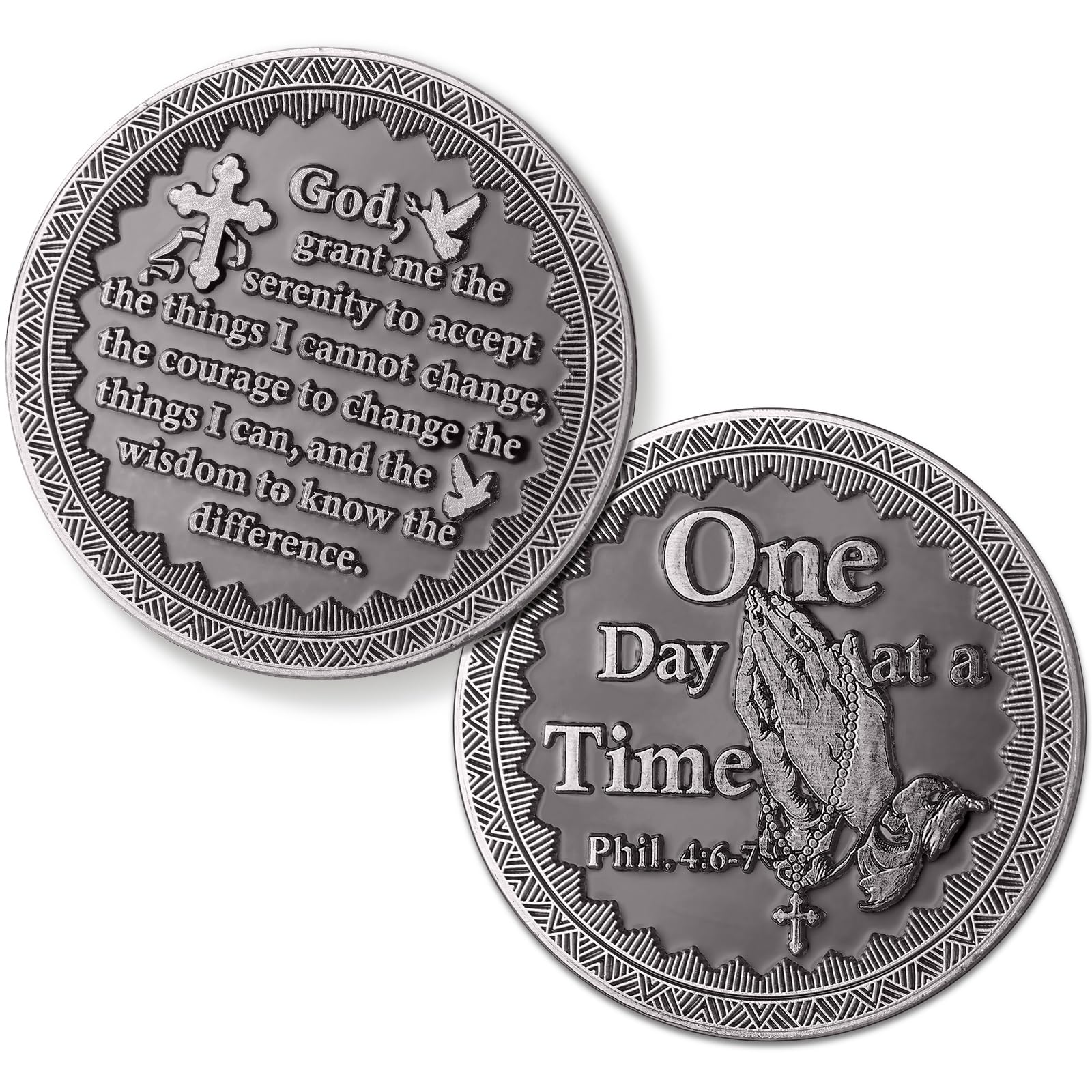WinnerWhy 10 Pcs One Day at A Time Serenity Prayer Coins Lord's Prayer Coins Religious Prayer Challenge Coins for Men Women Firefighter Public