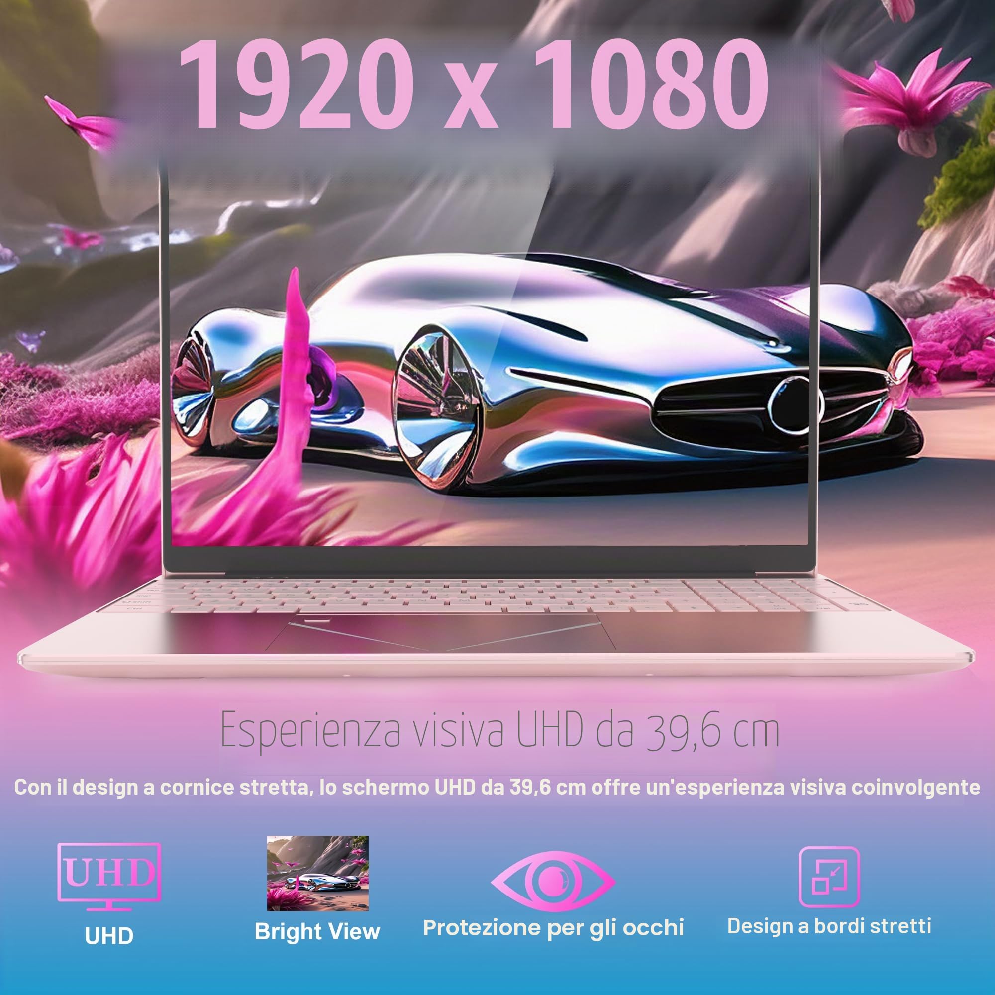 PINSTONE Computer portatile da 15,6 pollici, 16 GB DDR4 RAM, 512 GB SSD | PC portatile FHD 1920 x 1080, processore N95 fino a 3,4 GHz, PC leggero per studenti, telelavoro, ufficio e multimediale