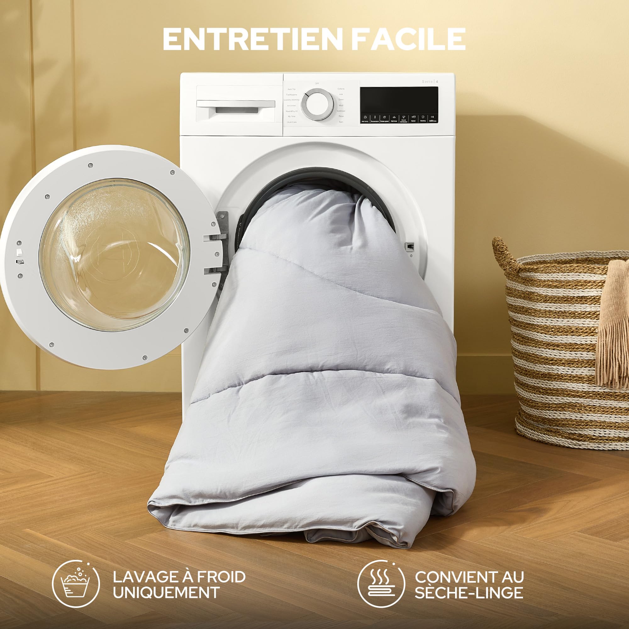 BEDLORE Couette 220x240 Tempérée 280g/m² pour Lit 2 Personnes, Couette 2 Personnes Légère avec Rembourrage en Microfibre, Édredon Douce pour 4 Saisons, Lavable en Machine, Gris