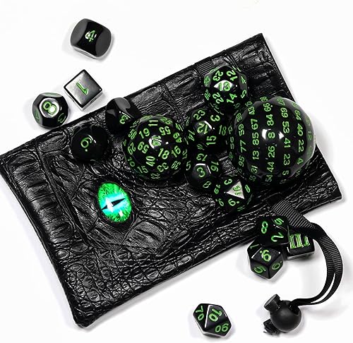 Vista 69 de Juego completo de 15 dados poliédricos DND D3-D100 con bolsa de dados de ojo de dragón, dados D100 para Calabozos y Dragones, juegos de mesa RPG