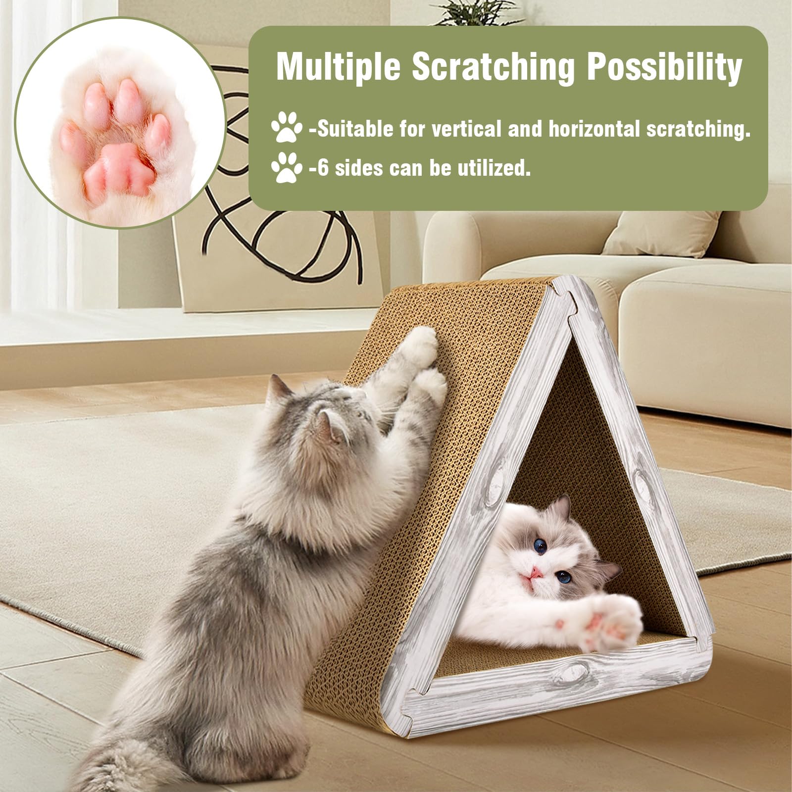 AccEncyc Rascador triangular para gatos, plegable, 6 lados utilizables, tabla rascadora vertical para gatos, rampa de túnel para gatos, juguete para casa de gato, rascador de cartón para gatos y