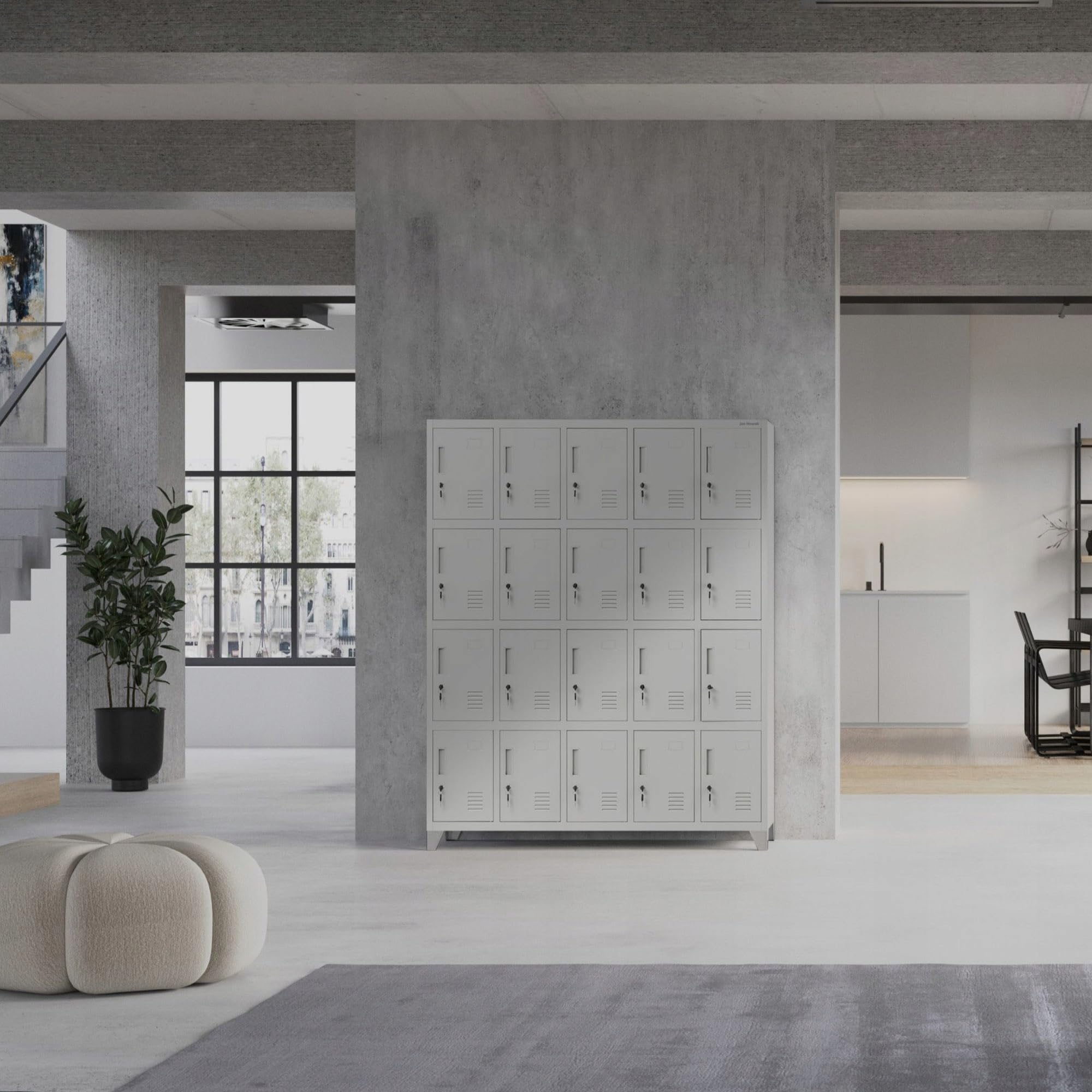 Jan Nowak Domator Armadietto spogliatoio Armadio metallico con 20 Scomparti Fessure di ventilazione Rivestimento in polvere 172 cm x 136 cm x 45 cm (Grigio)