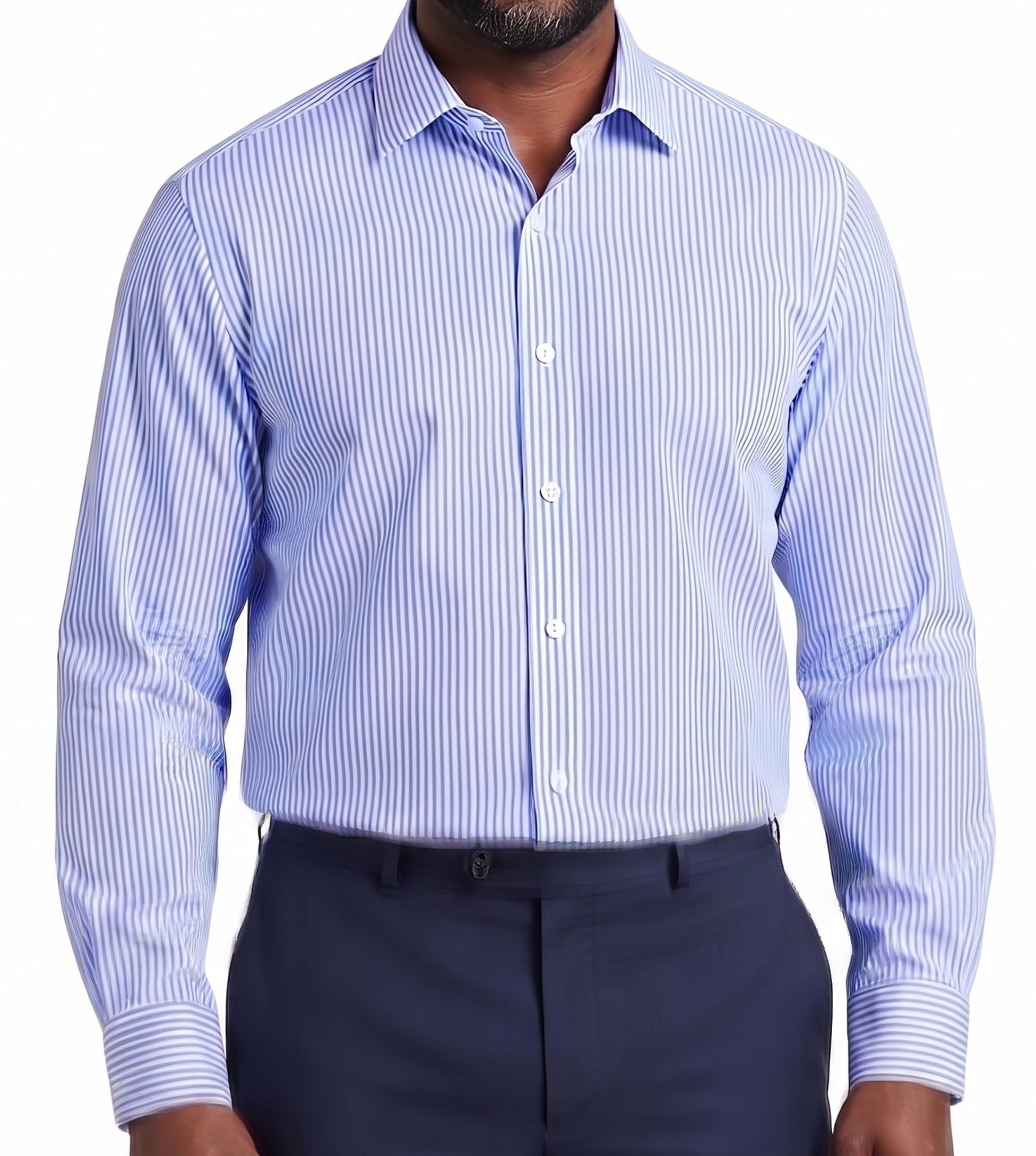 Men’s Regular Fit, Long Sleeve, Fine Stripe Shirts | Double French Cuff | Traditional Tailoring | The Windsor Formal Dress Shirt for Men by Janeo British Apparel. (Sky Blue, 19.0 in Collar)