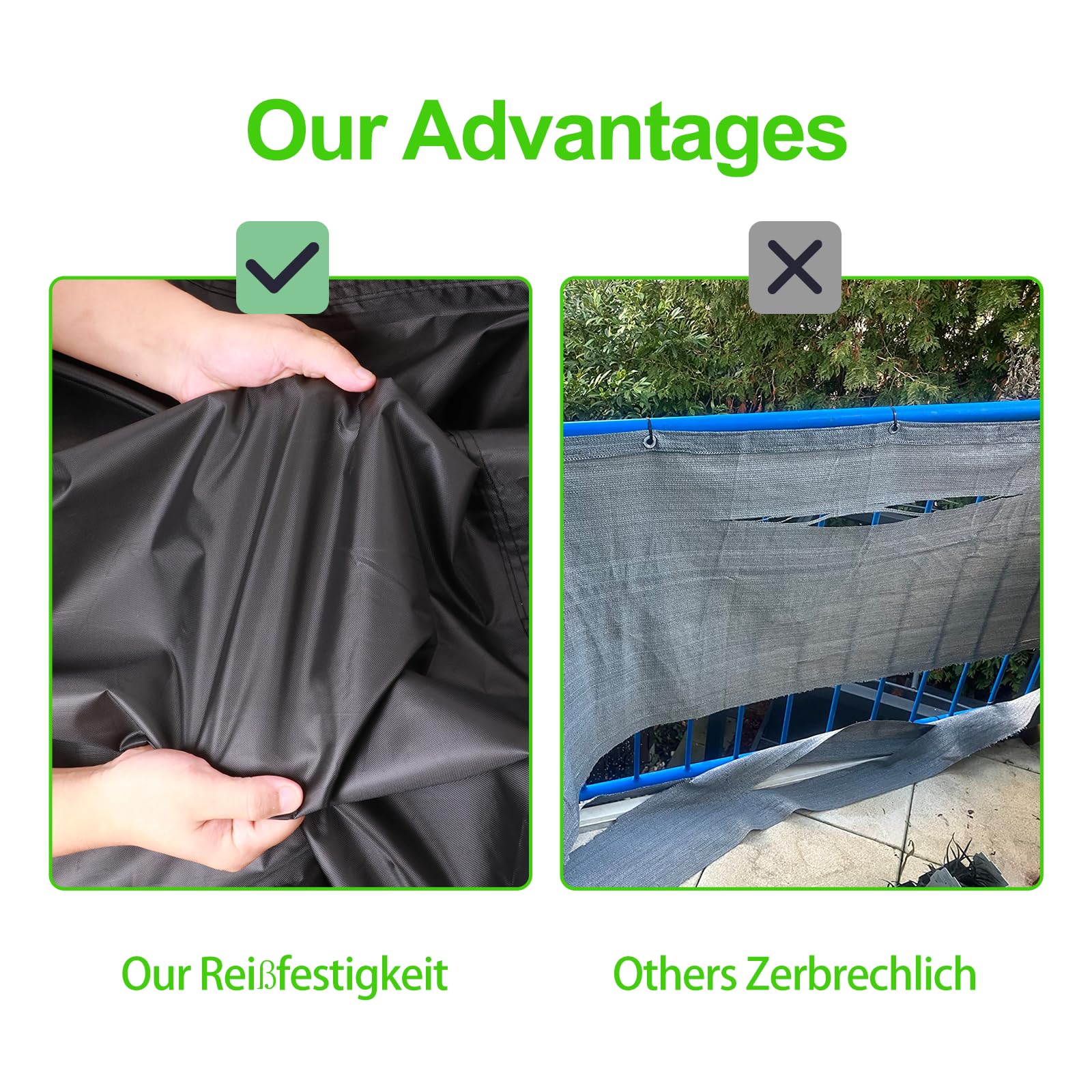 Balkon Sichtschutz Balkonumspannung 100x1000cm SichtschutzBalkon Blickdichte Windschutz und UV-Schutz wetterfester mit Kabelbinder und Kordel, für den Gartenzaun oder Balkon grau
