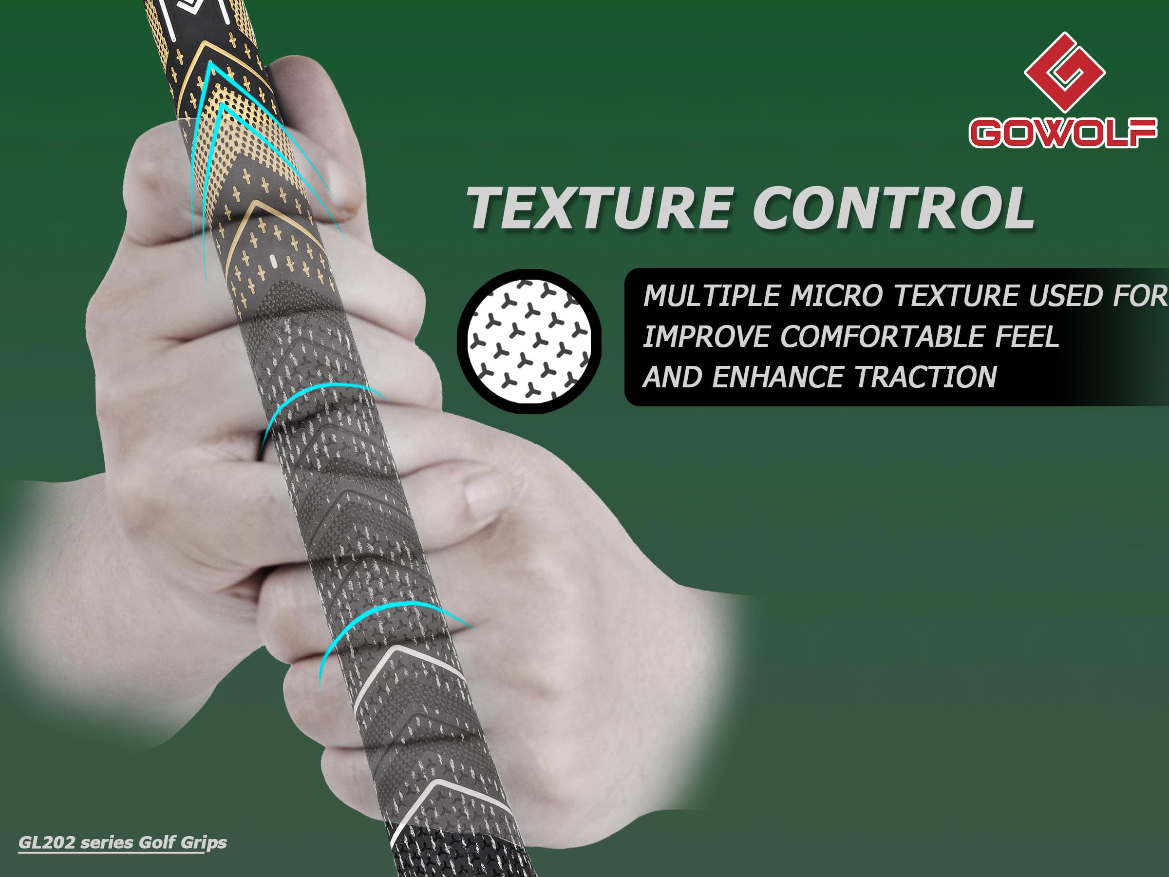 Gowolf Golf Grips Cord Rubber Multi-compound Golf Driver Irons Club 13pcs Golf Grips Colored Top Cover SL02 Pro with Free 15 Tapes (Black/Gold,Midsize)
