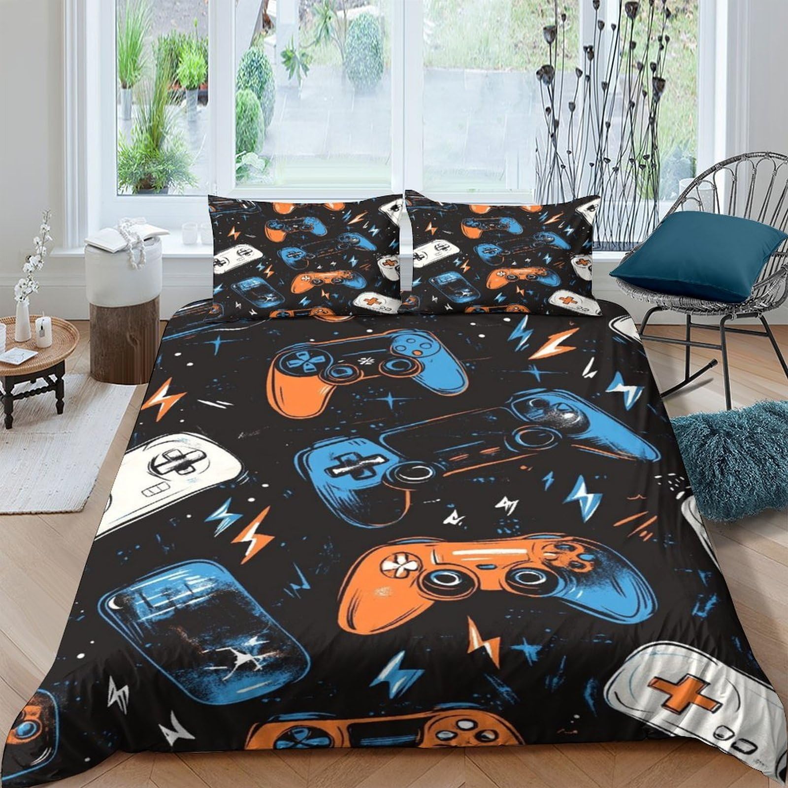 Ctjqhvkz Style-2 3D Printed Game Controller Fitted Sheet Microfiber Soft Breathable Lightning Bed Cover For Bedroom Dorm Decor Single（135X200cm）