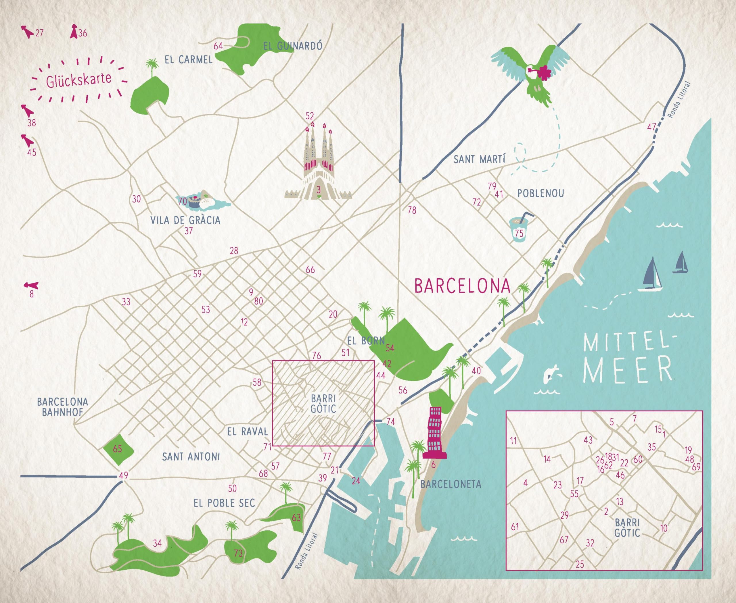 Glücksorte in Barcelona: Fahr hin & werd glücklich - mit 80 ausgewählten Highlights und Geheimtipps für besondere Entdeckungen, Ausflüge und Kurztrips