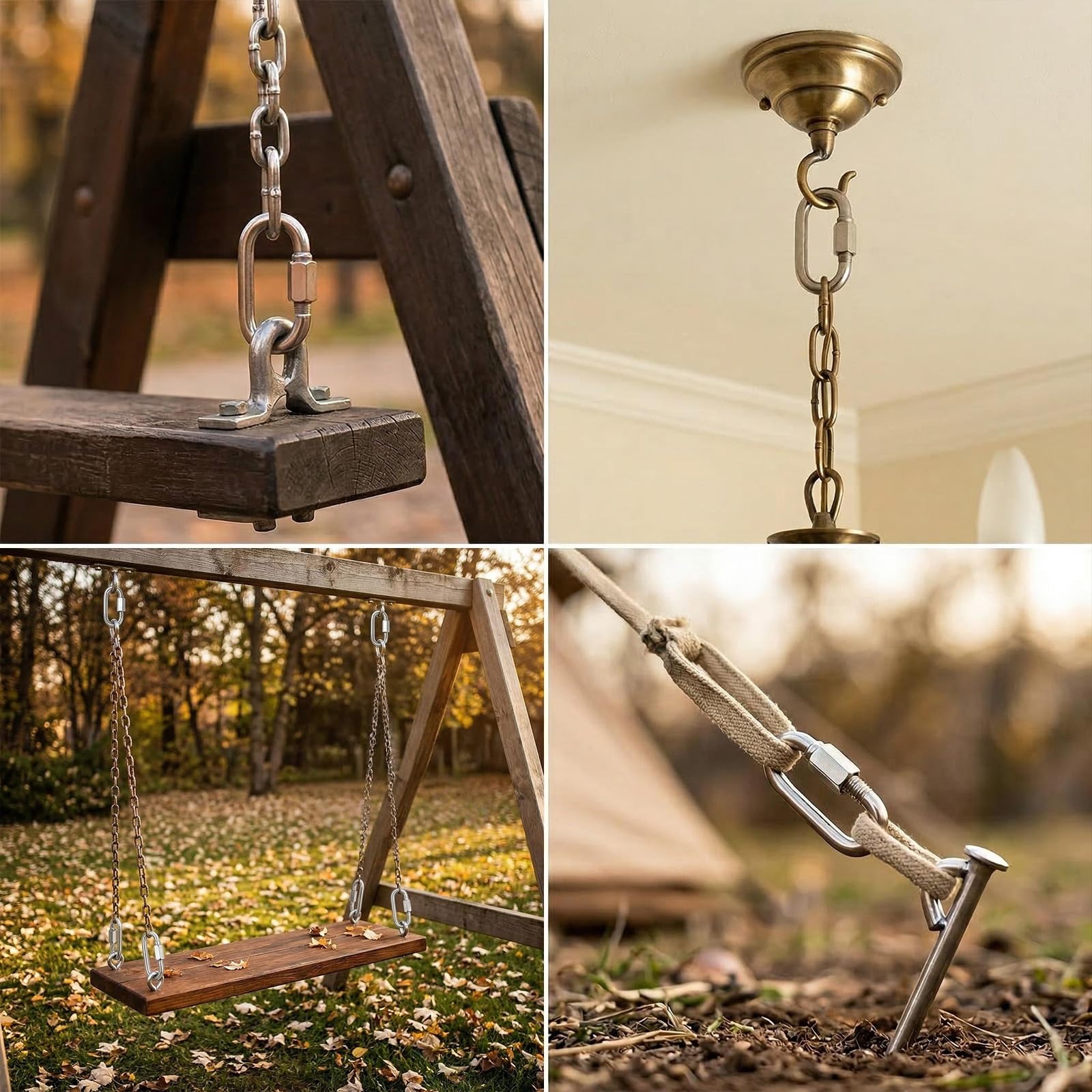 14 Pièces Maillon Rapide Mousqueton à Vis M5 en Galvanisé avec Boucles de Porte‑clés pour la Maison, Le Camping, la randonnée