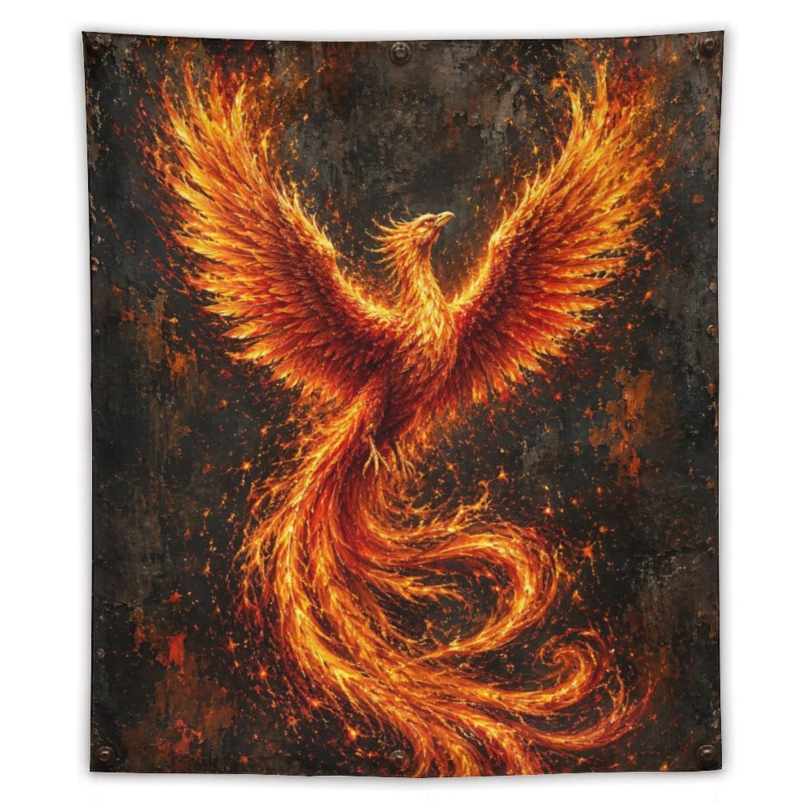 H3B8U2Y5 Blazing Fire Phoenix Wall Tapestry, Fantasy Illustration Style