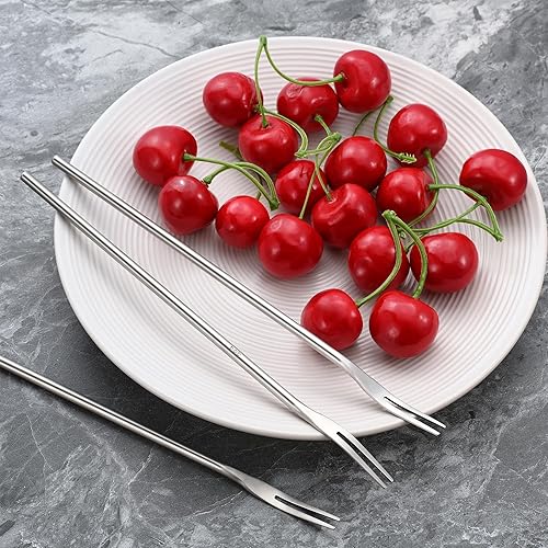 Miniatura 5 de Juego de 3 tenedores de frutas de mango largo, tenedores redondos de mango sólido de 8.7 pulgadas para tarro, tenedores de oliva de acero inoxidable