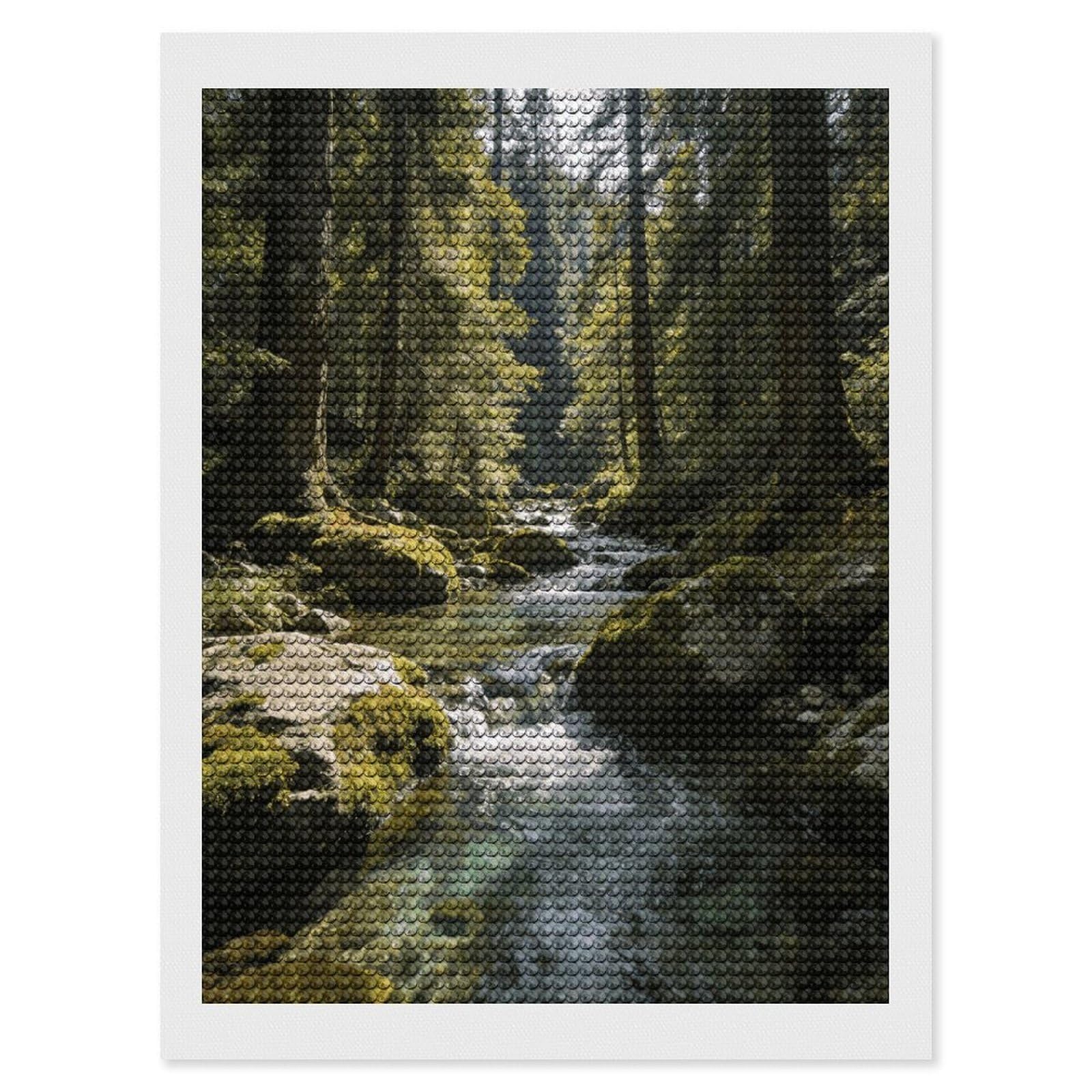 FekiLoot Green Valley Stream Waterfall Paint by Numbers Kit for Adults Beginner DIY Diamond Dots Paintings Round Full Drill Diamond Art Kits Picture Diamond Art Painting Kits for Home Decor 12"x16"