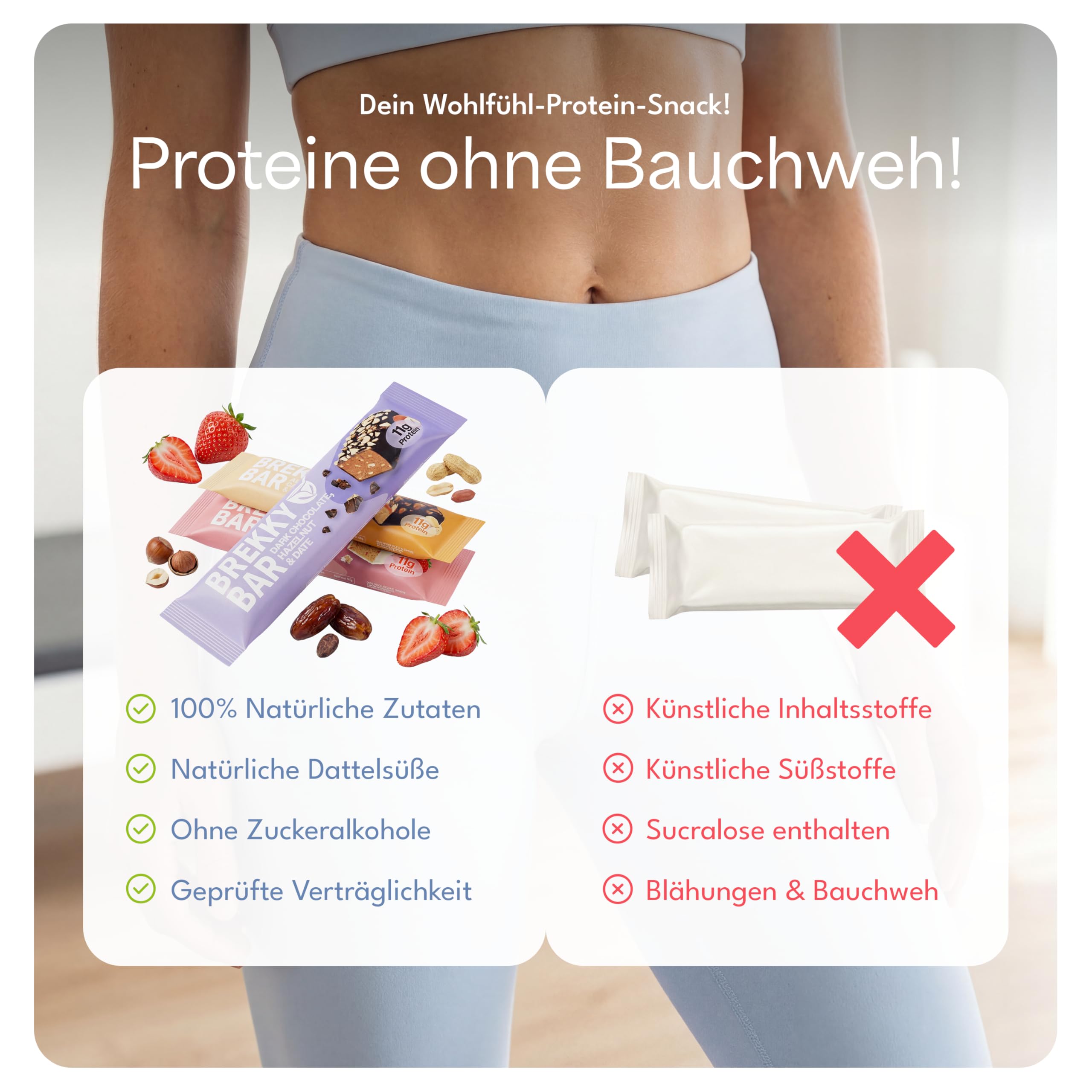 Brekky Bar Erdbeer Proteinriegel Vegan – 11g pflanzliches Protein pro Riegel – ohne Zuckerzusatz, 100% vegan & natürlich – High Protein Riegel mit Datteln, Mandeln & Erdbeeren