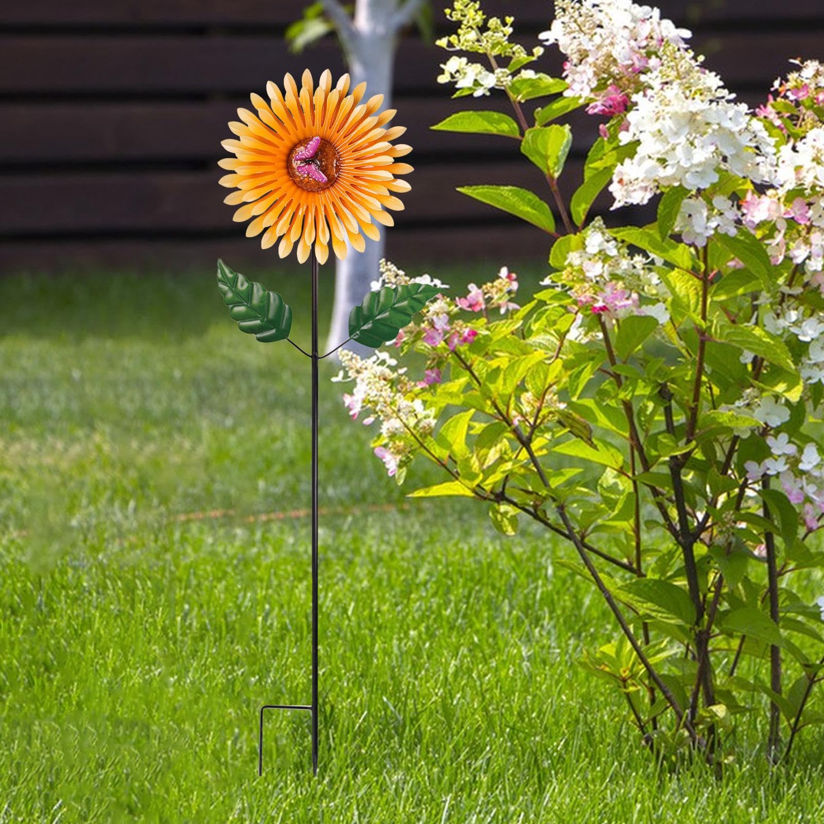 Molino de viento de girasol, molinillo de viento de girasol, molinillo de planta de flor con estaca de mariposa al aire libre, molinillo de viento de metal para jardín, balcón, patio, jardín y | Estacas decorativas para jardín, cartel giratorio de giras