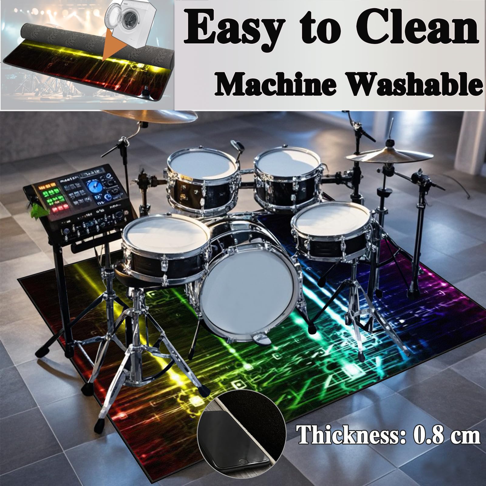 Tapis de Batterie Acoustique Insonorisant - Tapis pour Batterie et Percussions - Tapis de Tambour - Tapis pour Batterie Electronique - Anti Bruit Instruments de Musique Tapis de Sol 140 x 100 cm