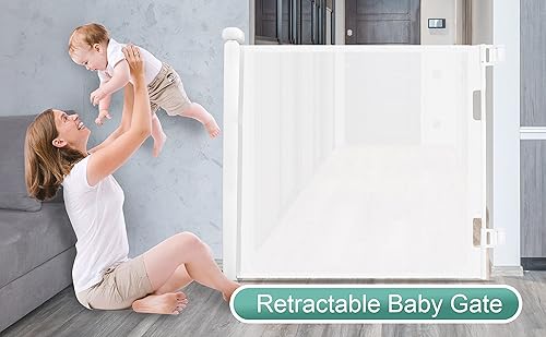 Miniatura 4 de Sulishang Puerta retráctil para bebés de 33 x 71 pulgadas, puerta de seguridad para bebéspuerta para perros para escaleras, 33 pulgadas de alto y se