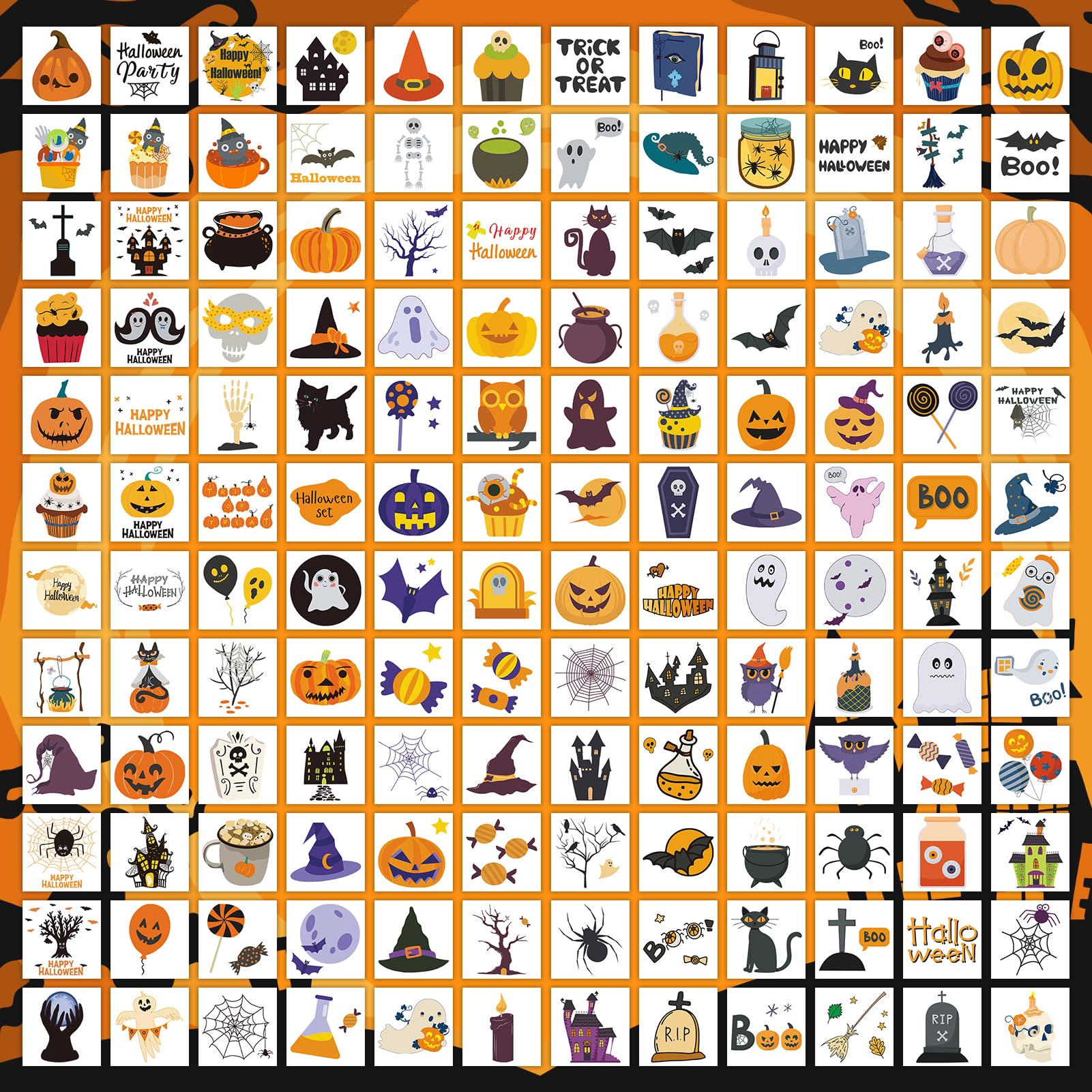 408 Hojas de Tatuajes Temporales de Halloween para Niños, Tatuajes Individuales para Fiesta de Halloween, Pegatinas de Tatuajes de Calabazas y Fantasmas para Niños y Niñas