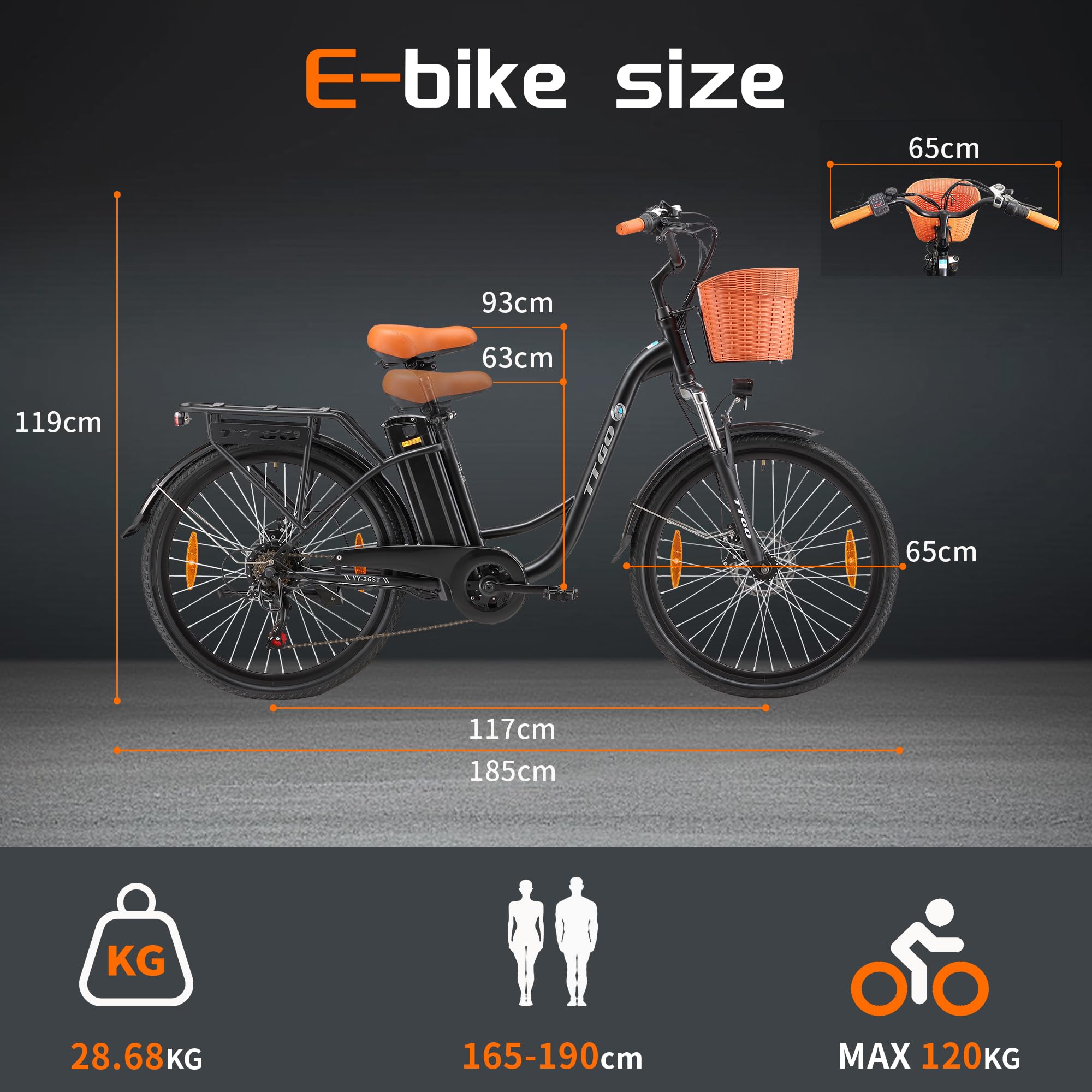 TTGO Bici Elettrica Donna 26 Pollici, Bicicletta Elettrica con 36V 14,5Ah Batteria Rimovibile, Max.100km con Display LCD, Biciclette Elettriche da Città con Cestino,C2 (Bianco)