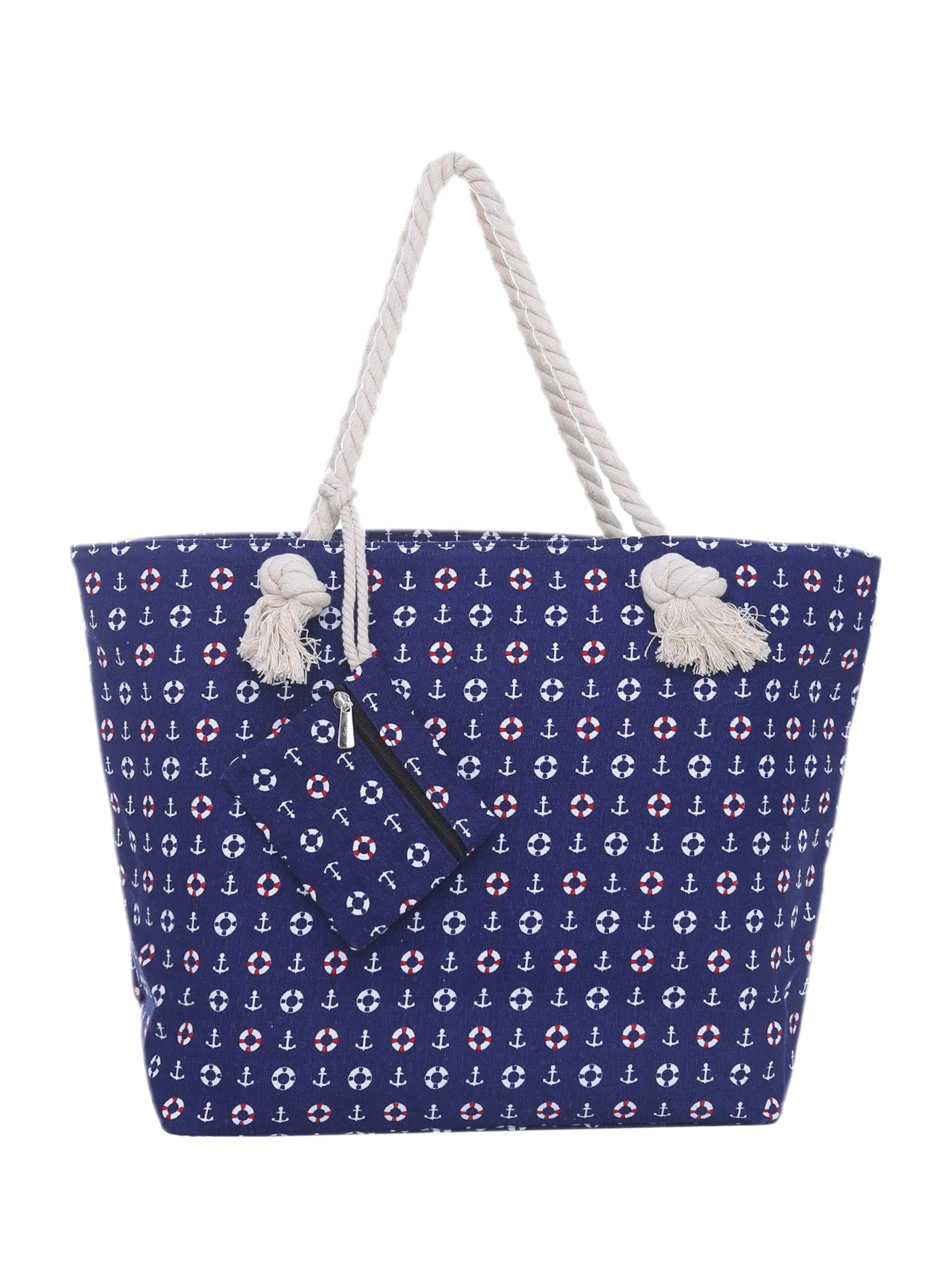 DonDon Strandtasche XXL mit Reißverschluss - Umhängetasche Damen, Shopper Tasche Damen im Beach Look mit Schulterriemen - Urlaub Must Haves Beach bag