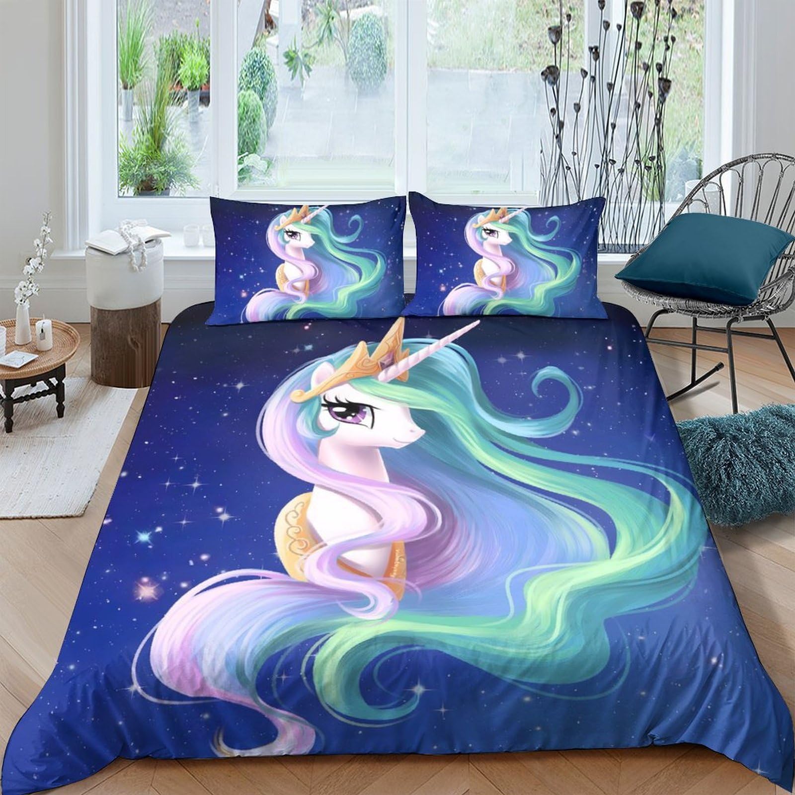 Housse de couette licorne 260x220 linge de lit microfibre doux adulte