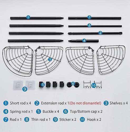 Miniatura 7 de WPT Organizador de esquina negro para baño, poste de tensión de acero inoxidable, estante esquinero de ducha para almacenamiento de champú