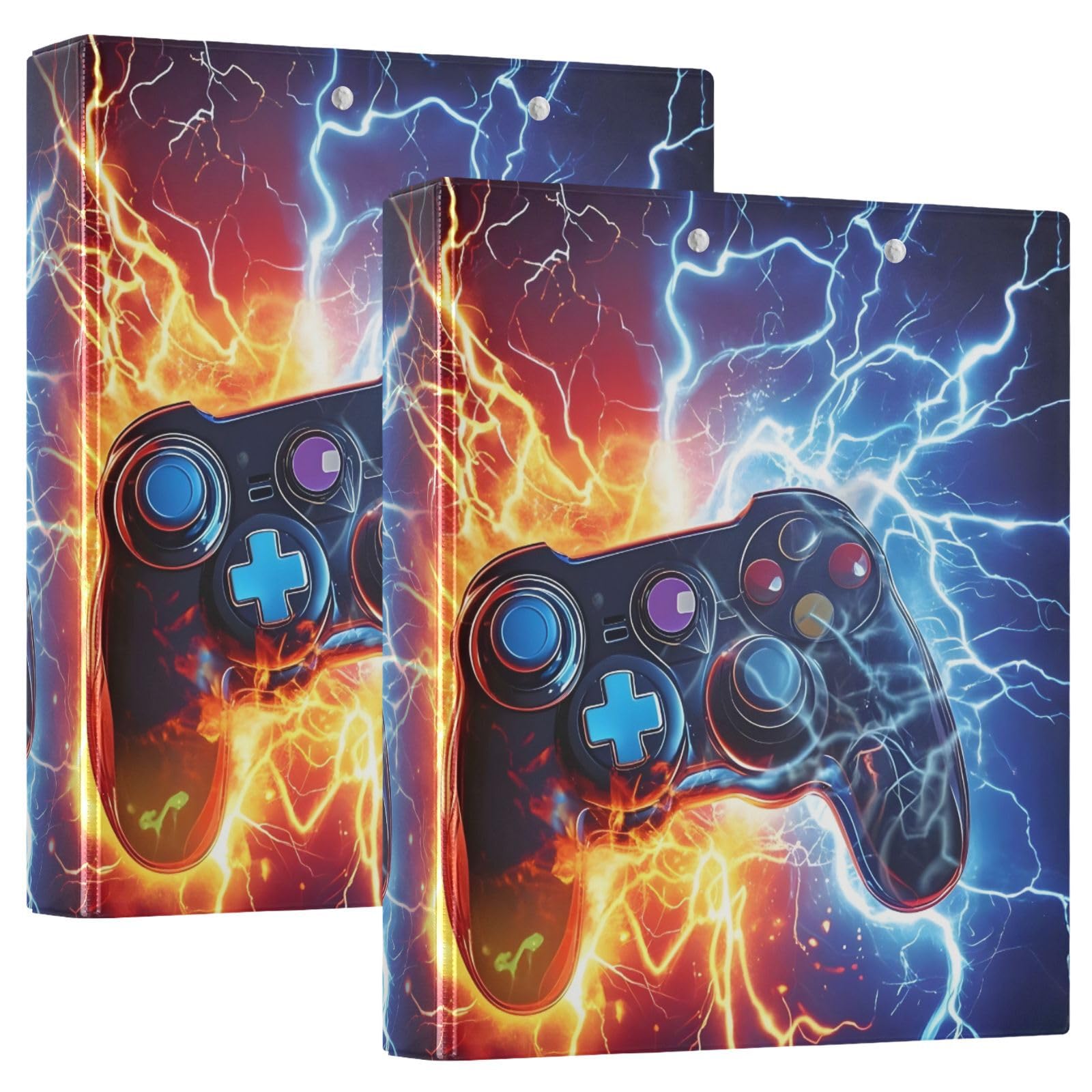 Game Controller Fire Electric Spark 3 Ring Binder with 2 Interior Pockets 1.5 inch Binders 3 Ring Heavy Duty Fit 8.5" x 11" Letter Size for Office School, 2 Pack