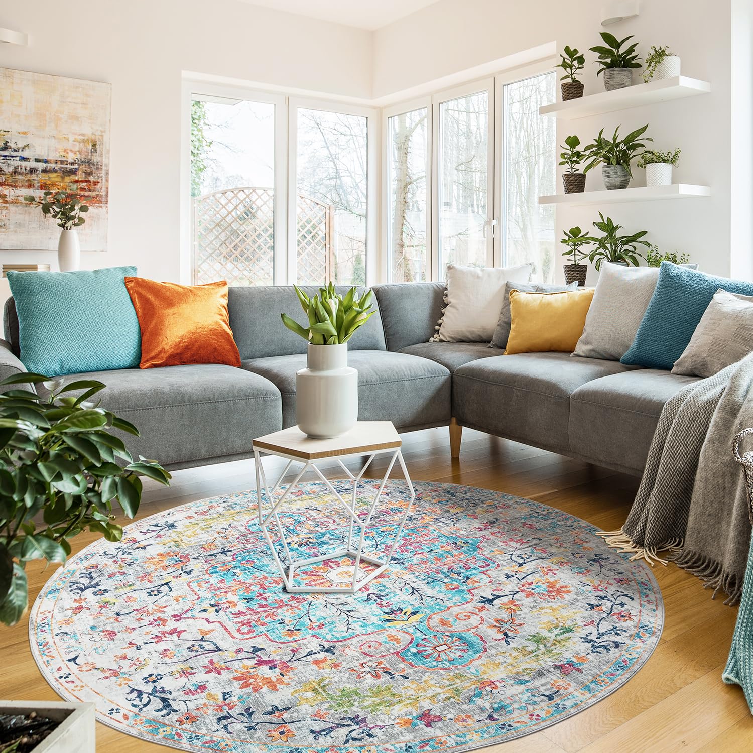 Mandala - Indoor Area Rugs 6R Washable, Stain Resistant Machine Washable Rugs for Living Room, Bedroom, and Modern House Décor - Durable Polyester