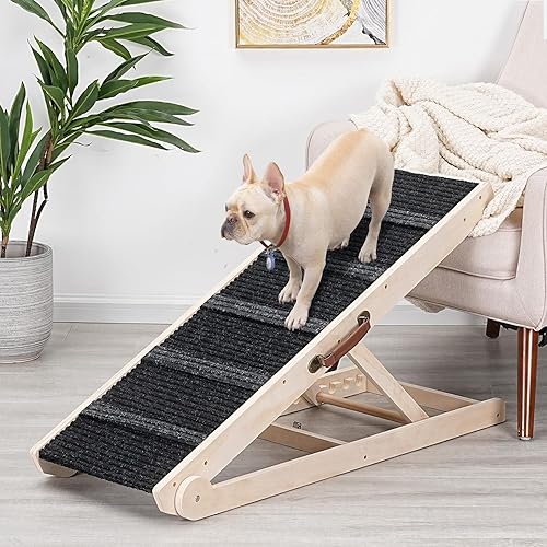 SweetBin Rampa ajustable de madera para mascotas para todos los perros y gatos, superficie antideslizante y almohadillas para los pies, 41 pulgadas