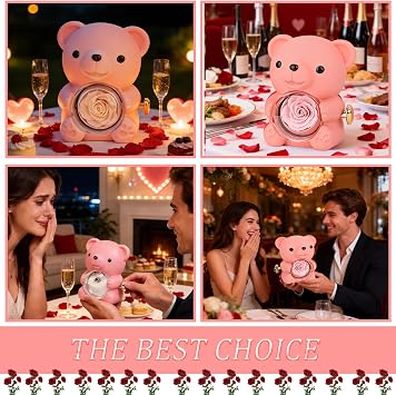 yayafunfun Pink Romantic Teddy Bear with Preserved Rose Heart, Hidden Jewelry Box, Eternal Pink Rose Teddy Bear Gift for Women Girl Valentines Day, Mother's Day, Birthday,Wedding, Bridal Shower