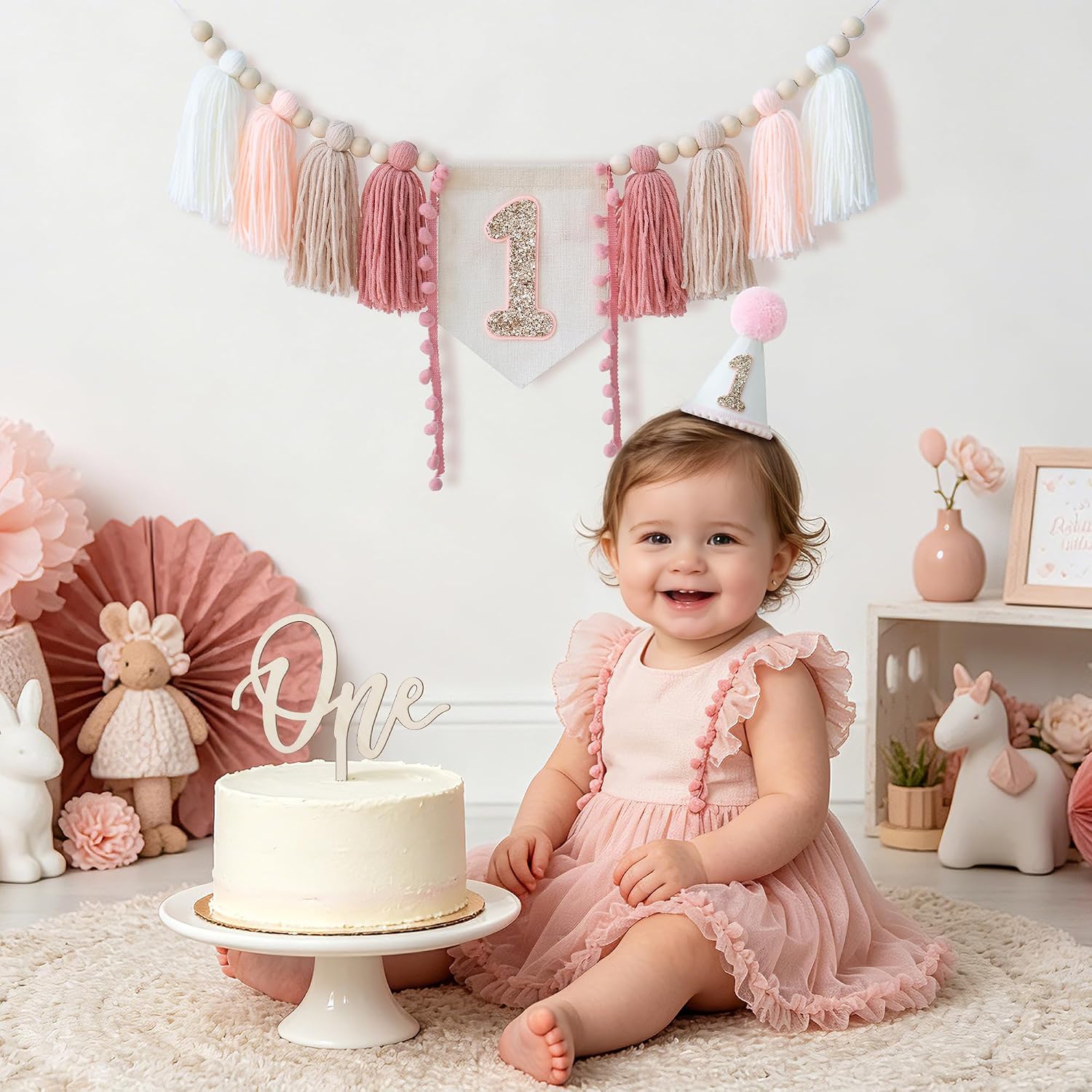 1st Birthday Decorations Girl One Year Old First High Chair Banner Baby