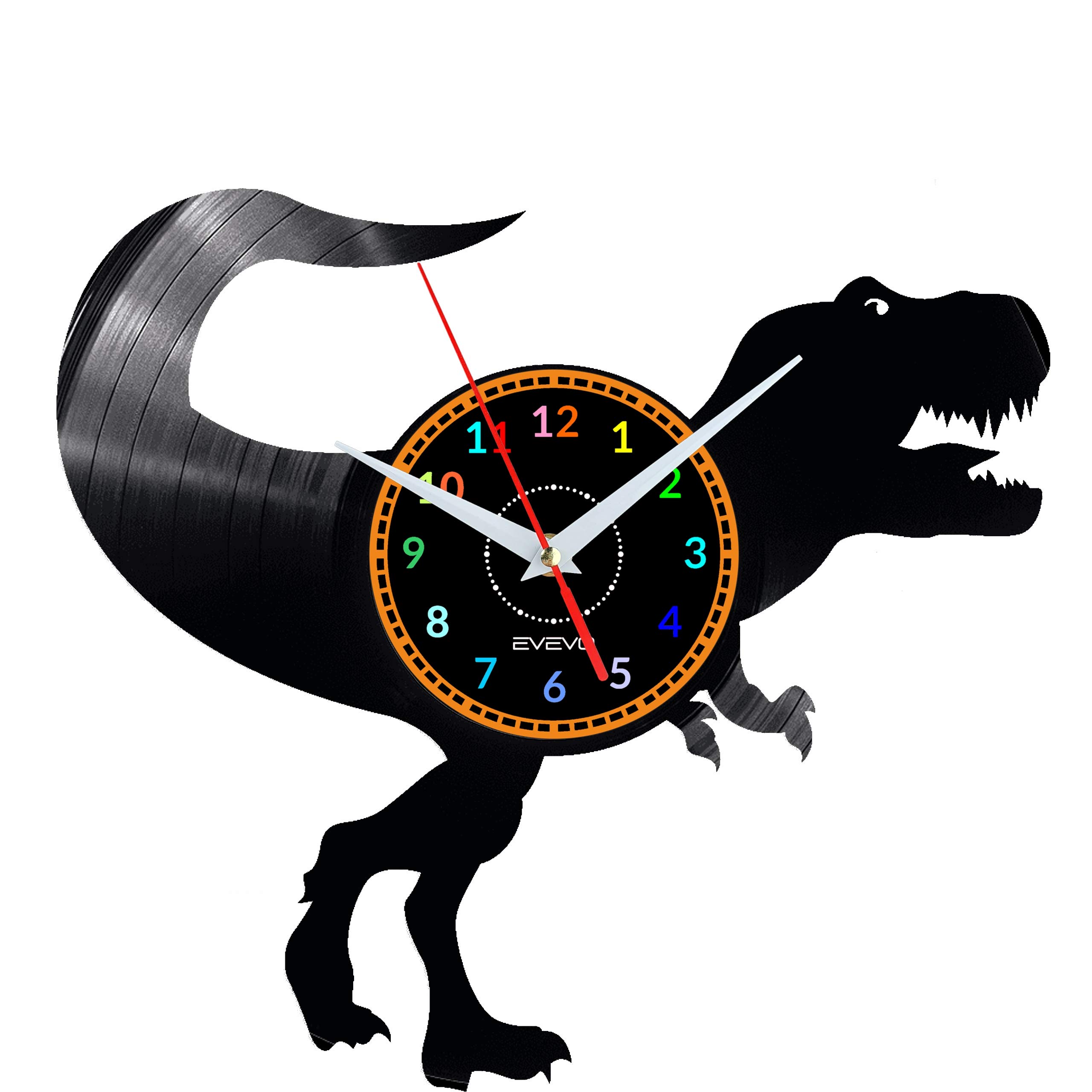 Horloge dinosaure en plaque vinyle au design moderne W1783 pour passionnés d'aventures